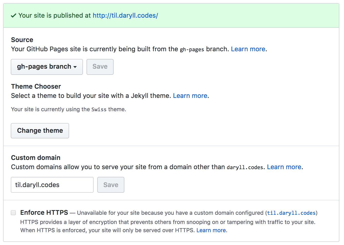 Github settings for Pages/Namecheap integration