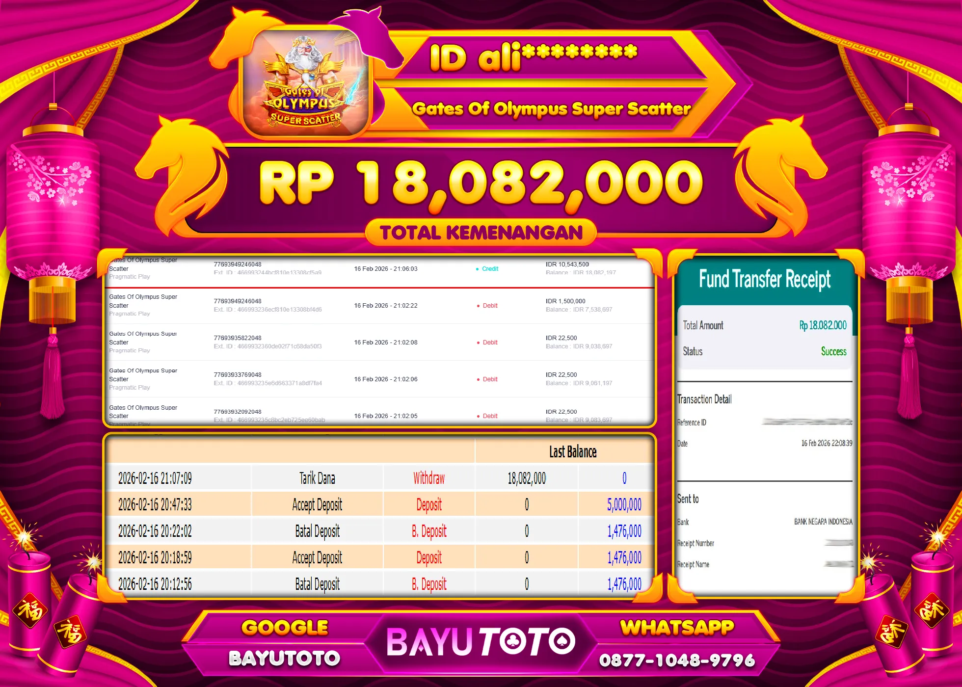 SELAMAT MEMBER SETIA BAYUTOTO JACKPOT GATES OF OLYMPUS SUPER SCATTER Rp. 18,082,000 LUNAS