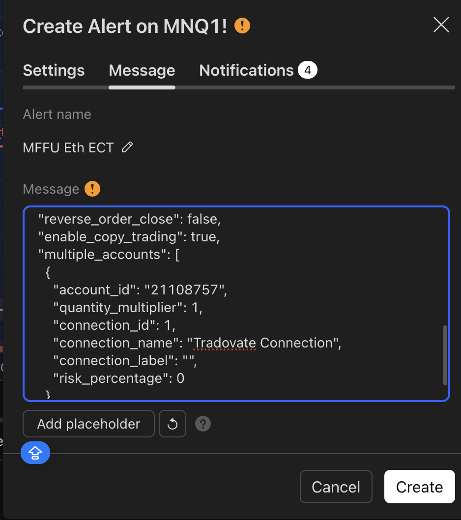 TradingView message field