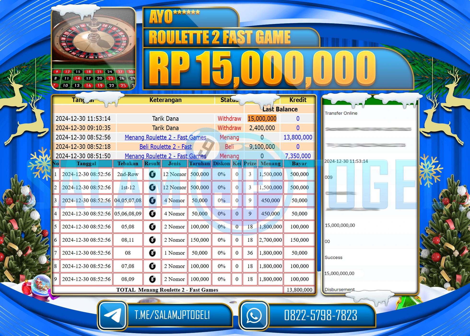 SALAMJPTOGEL MENANG ROULETTE 2 FAST GAME  Rp.15,000,000 LUNAS