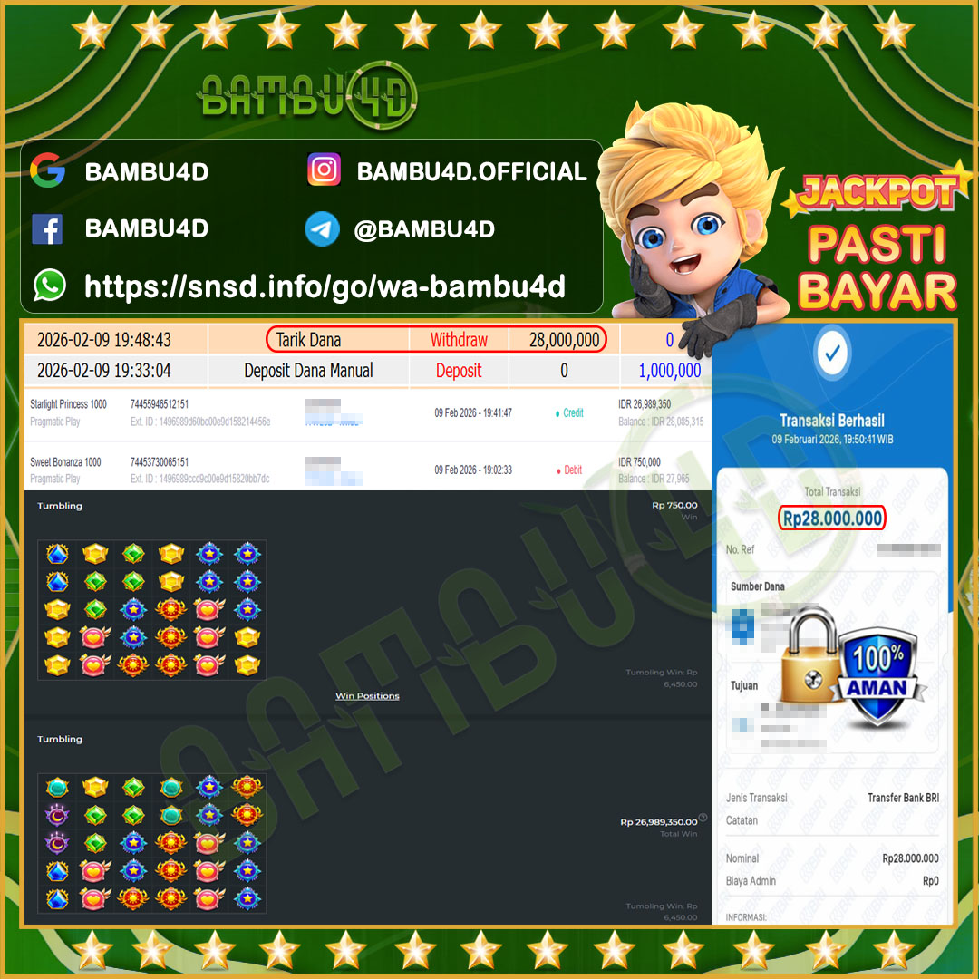 BAMBU4D JACKPOT SLOT PRAGMATIC STARLIGHT PRINCESS 1000 Rp.28.989.350,- LUNAS