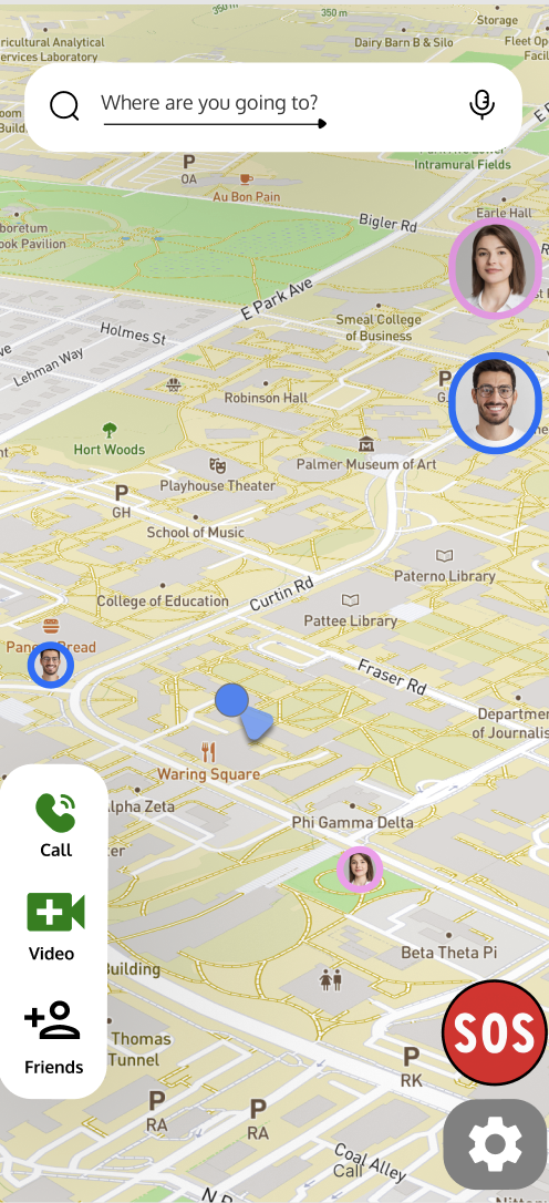 NaviSafe - Navigation for university students with built-in audio/video calling, location sharing and SOS.