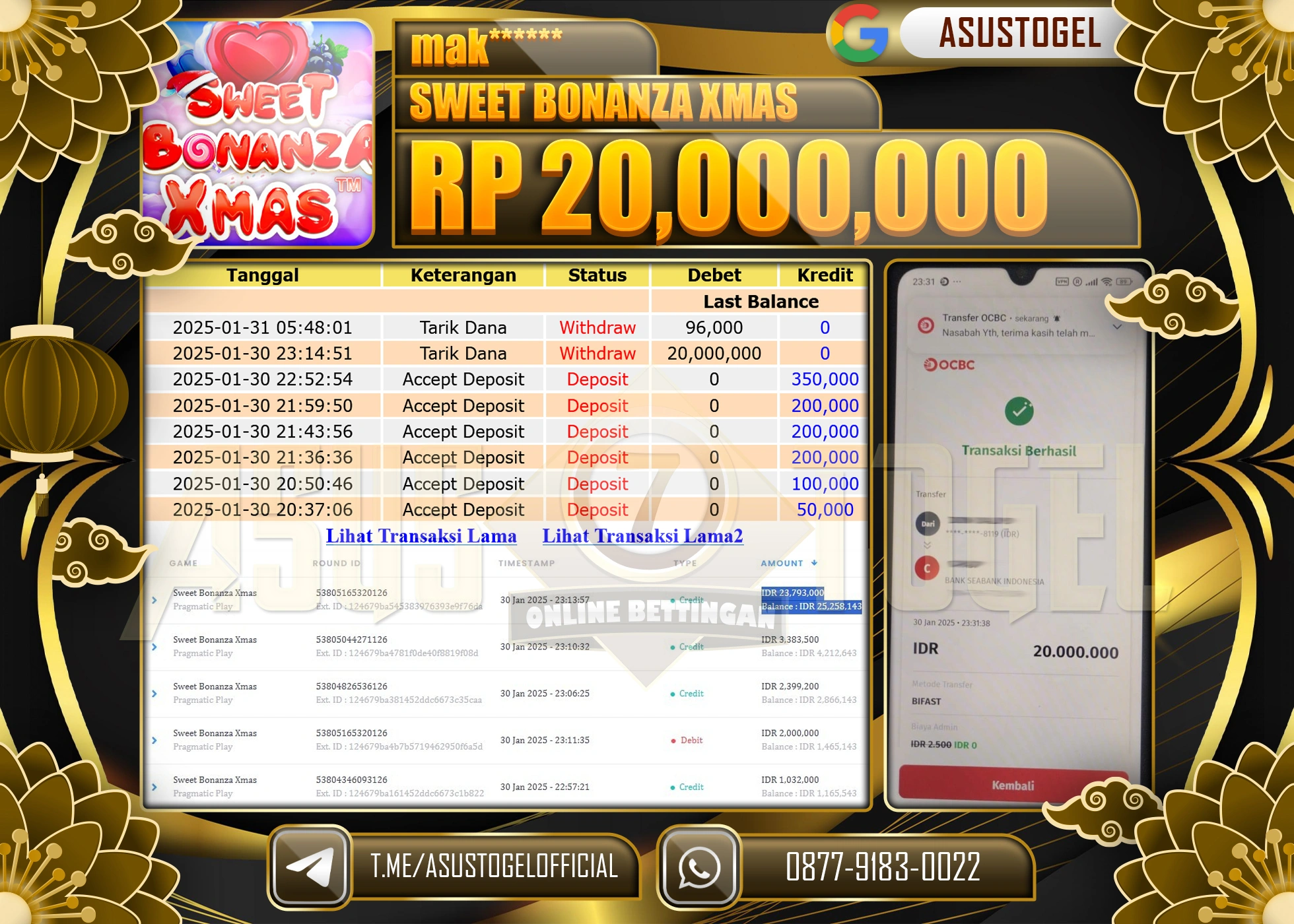 ASUSTOGEL KEMENANGAN DI SWEET BONANZA XMAS SEBESAR 20.000.000 - RUPIAH LUNAS