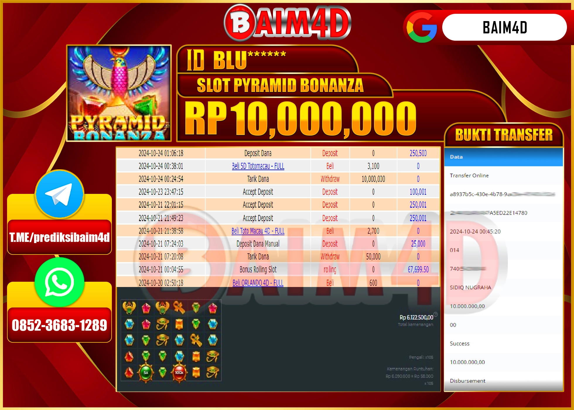 BAIM4D JACKPOT SLOT PYRAMID BONANZA Rp.10.000,000.- LUNAS