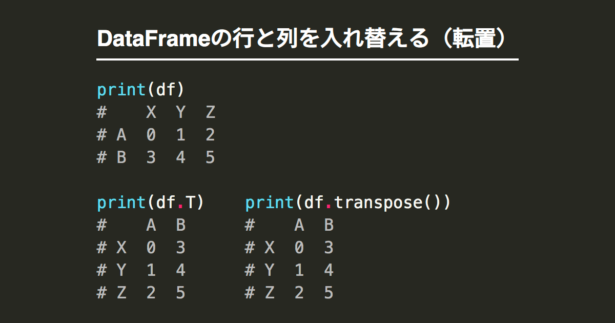 Pandas Dataframeの行と列を入れ替える 転置 Note Nkmk Me