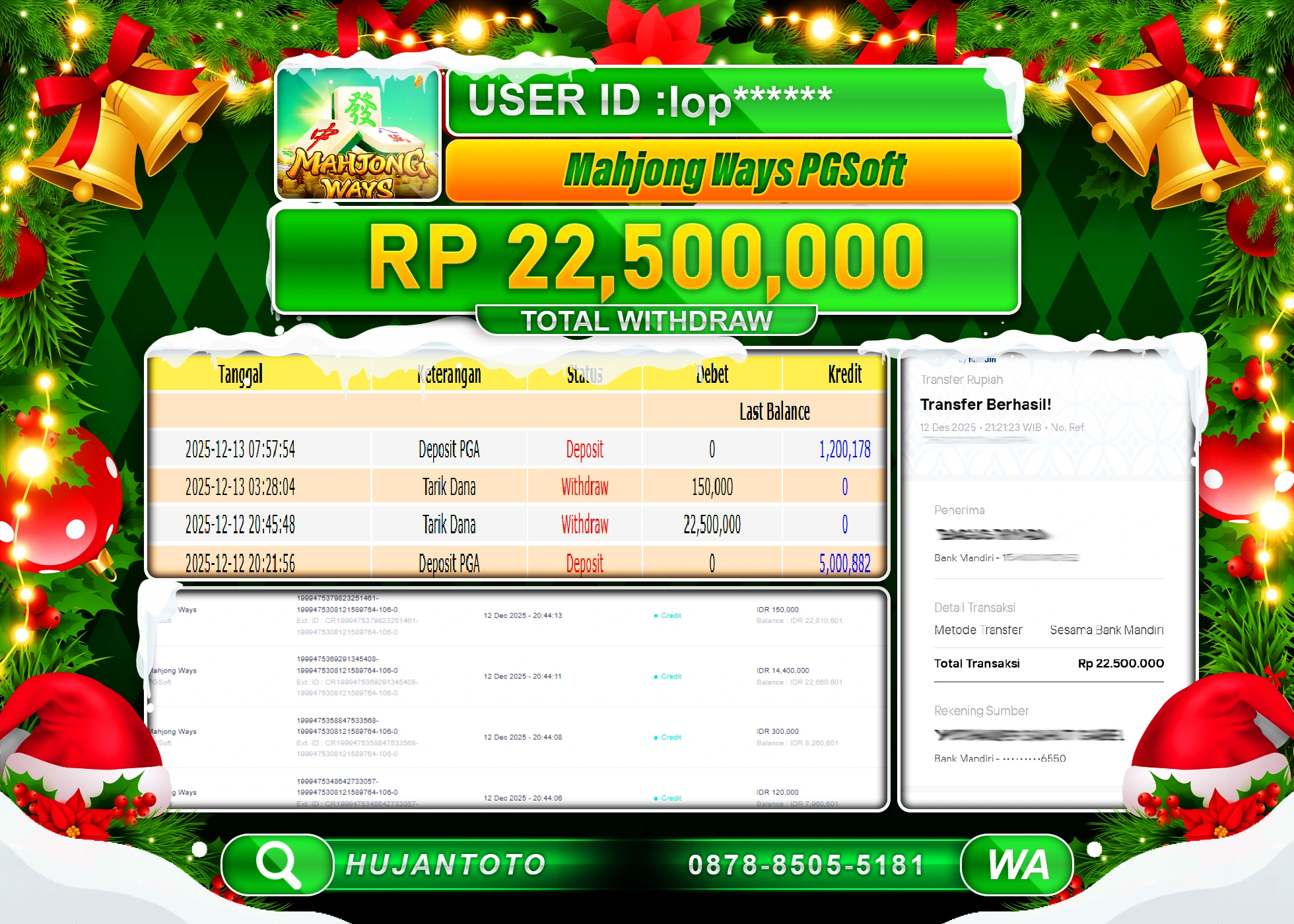HUJANTOTO - BUKTI JACKPOT MENANG SLOT MAHJONG WAYS Rp.22,500,000 - TERBAYAR LUNAS