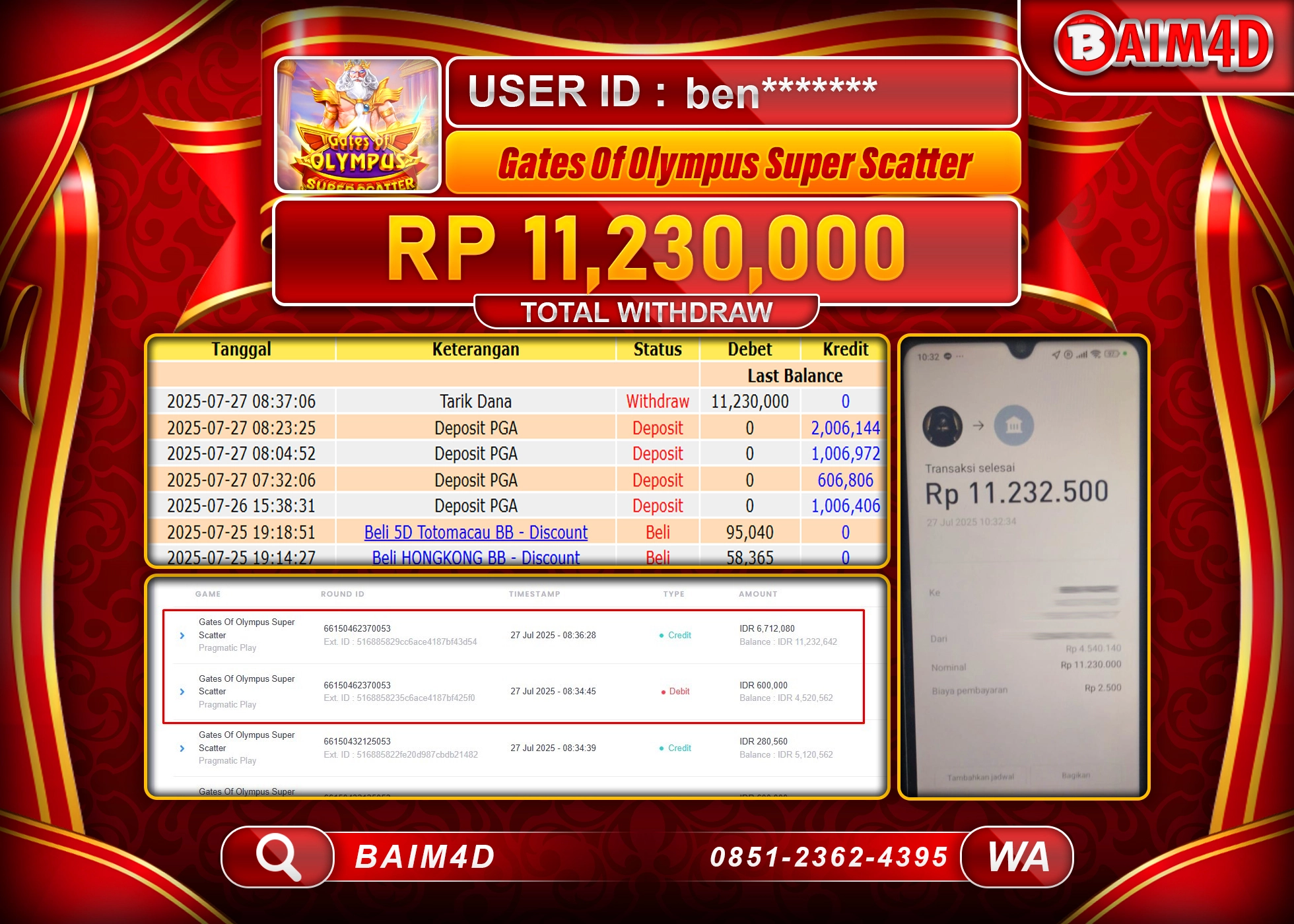 BAIM4D JACKPOT GATES OF OLYMPUS SUPER SCATTER Rp.11,230,000.- LUNAS