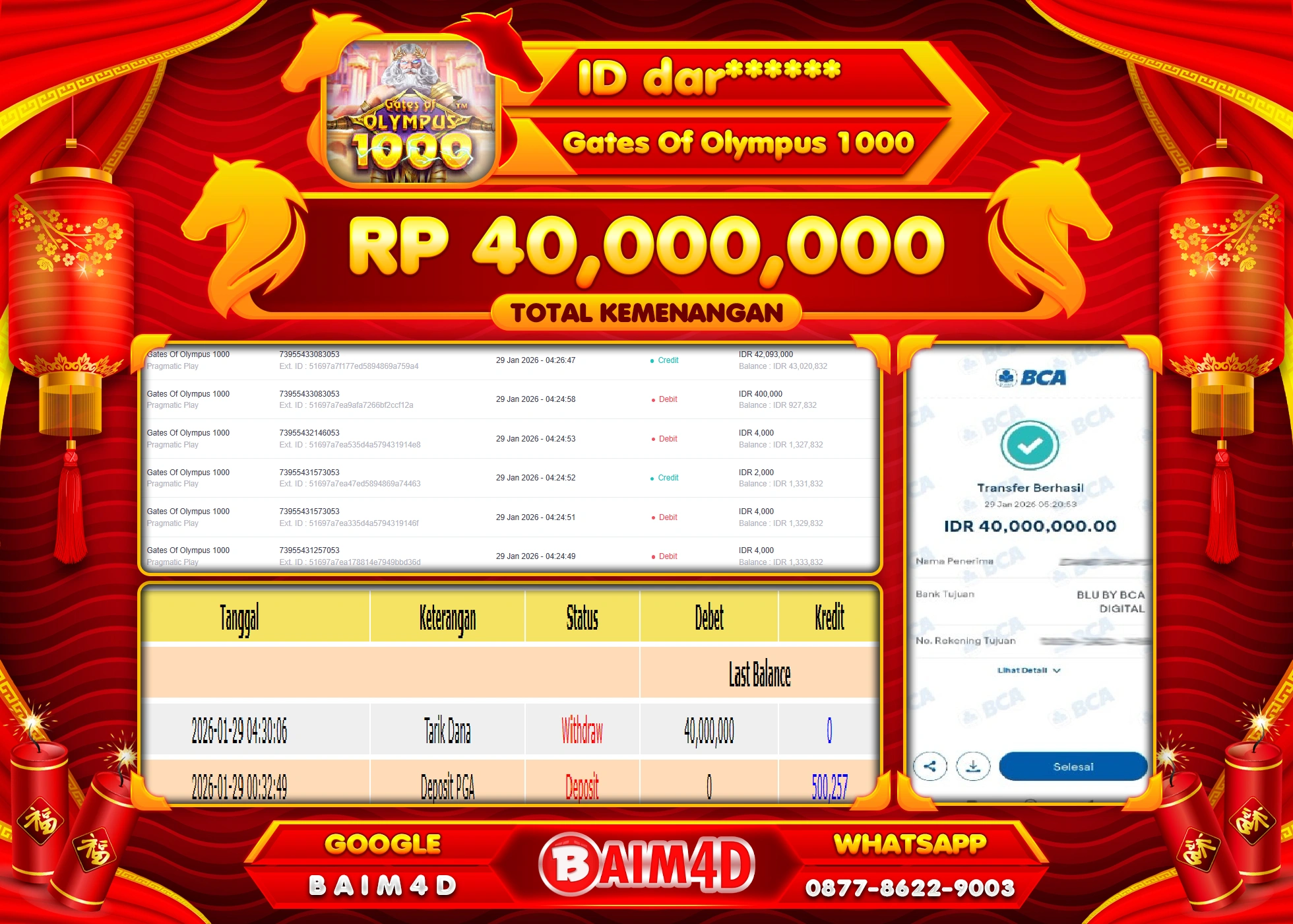 BAIM4D JACKPOT  SLOT GATES OF OLYMPUS 1000 Rp.40,000,000 - LUNAS