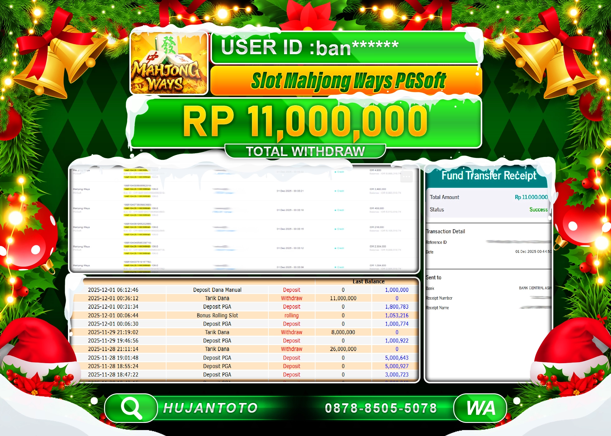 HUJANTOTO - BUKTI JACKPOT MENANG MAHJONG WAYS PGSOFT Rp.11,000,000 - TERBAYAR LUNAS