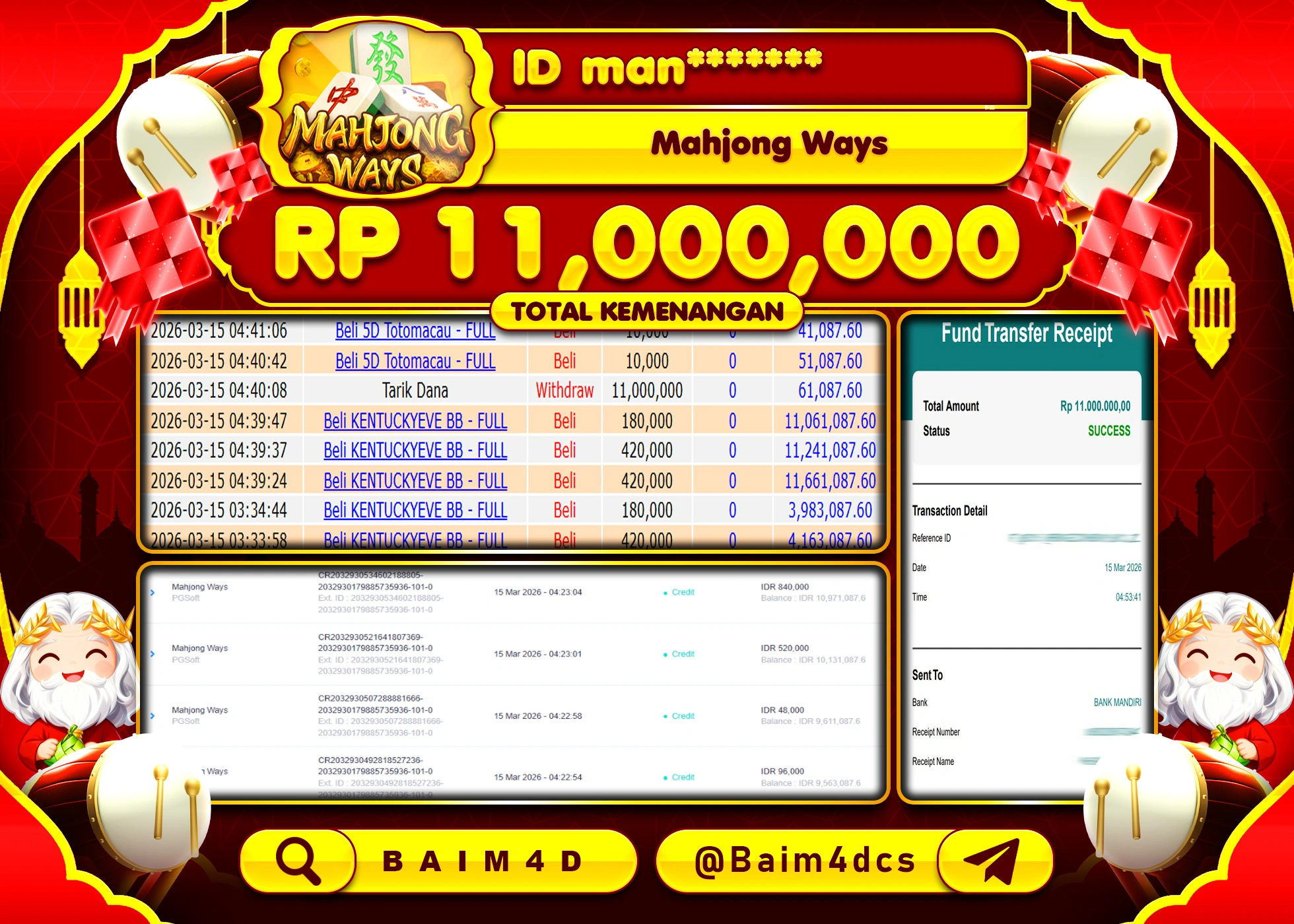 BAIM4D JACKPOT SLOT MAHYONG WAYS Rp.11,000,000 - LUNAS