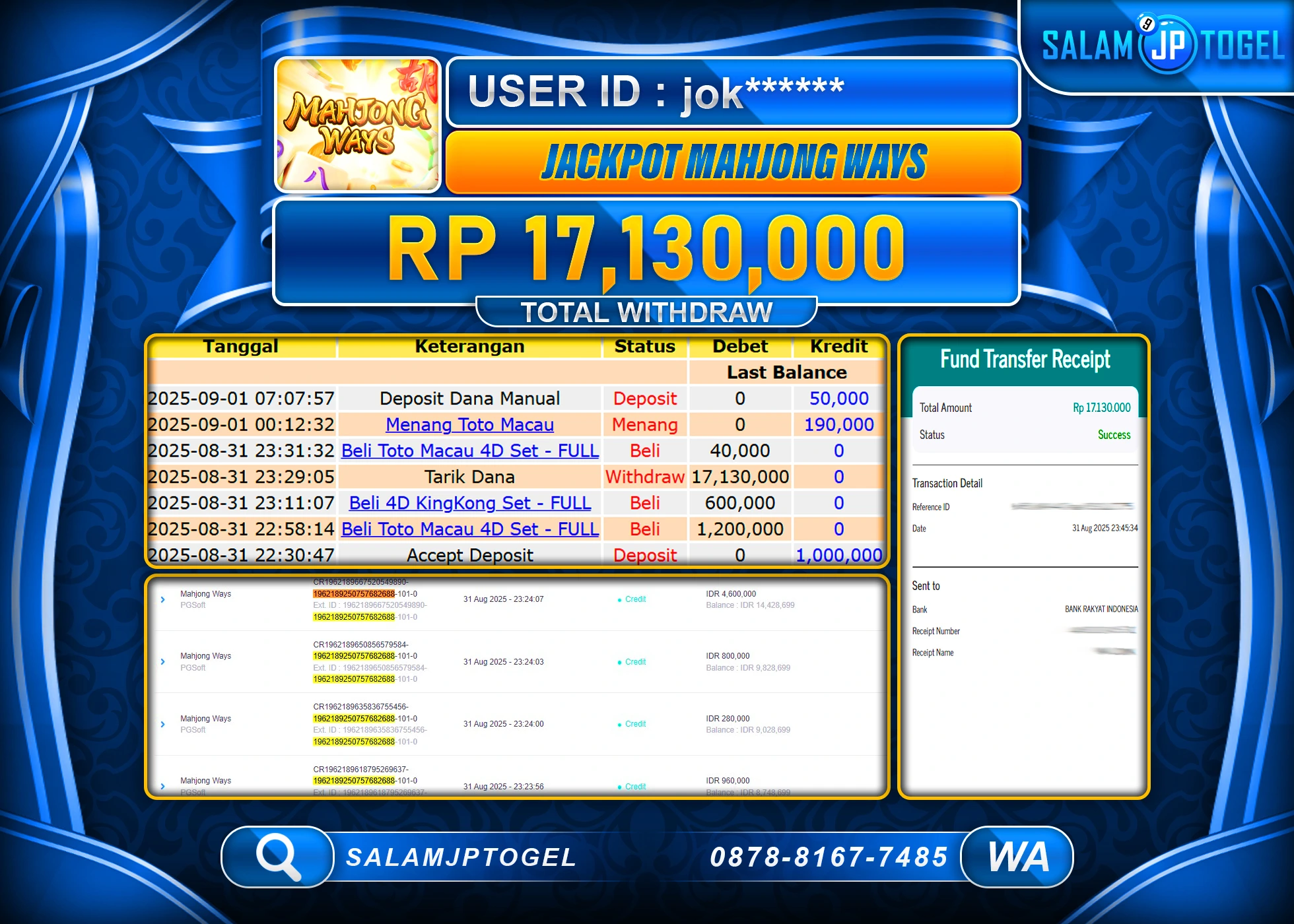 SALAMJPTOGEL MENANG Mahjong Ways 2 Rp.17,130,000