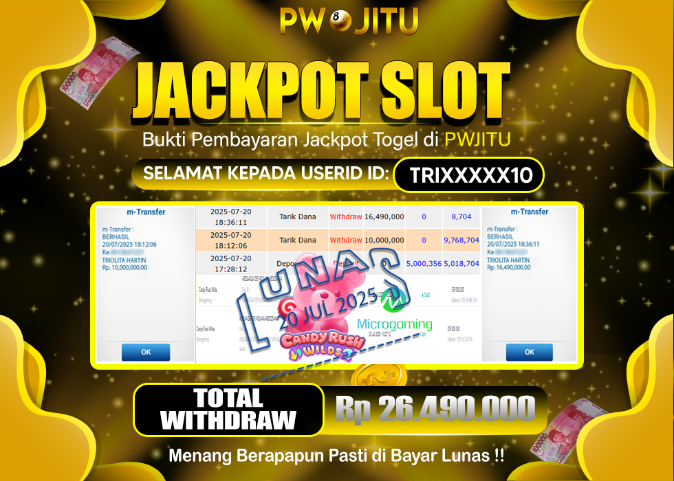 PWJITU JACKPOT SLOT CANDY RUSH WILDS 2 Rp.16.490.000,- LUNAS