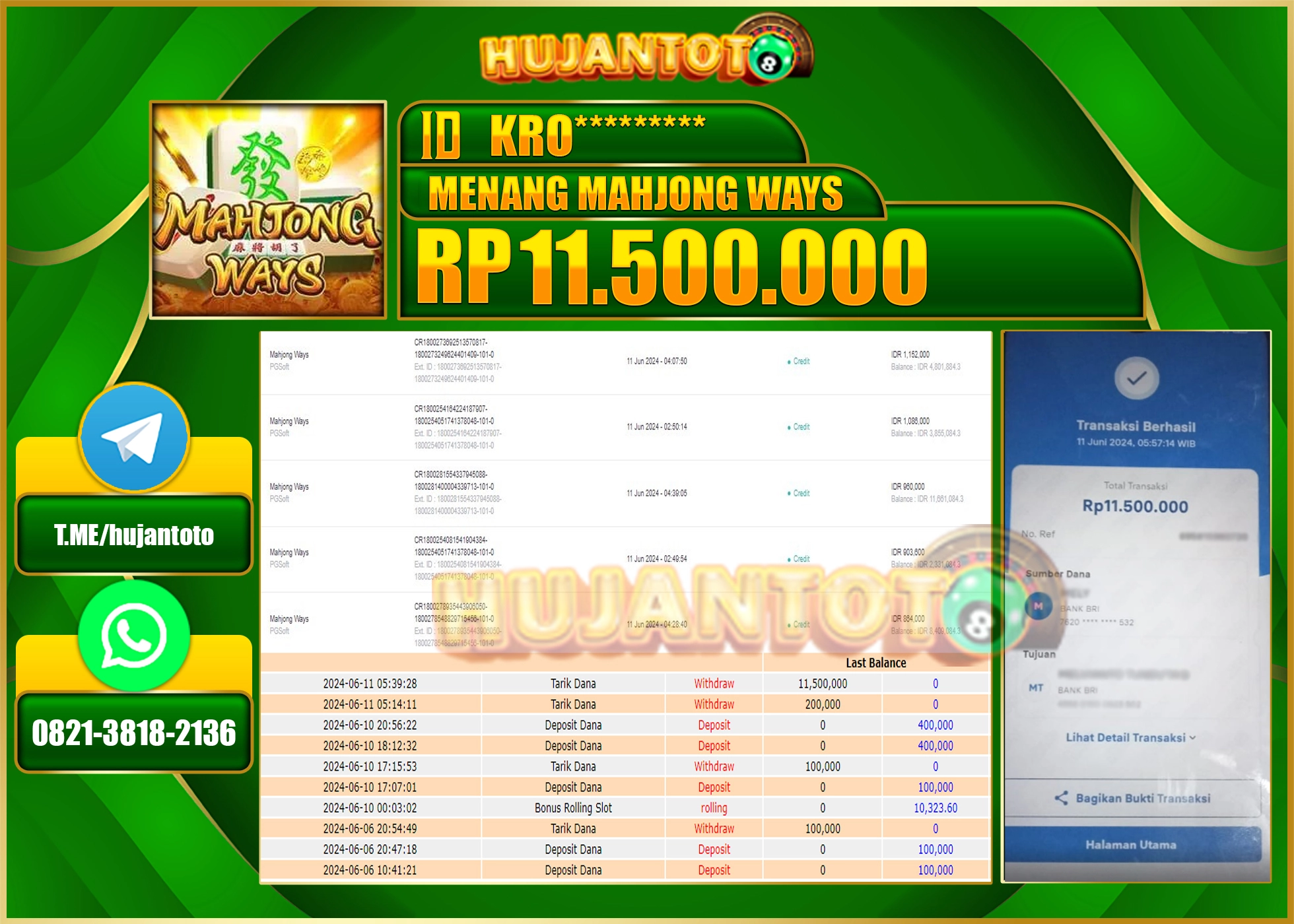HUJANTOTO MENANG DI MAHJONG WAYS 11.500.000 - LUNAS 