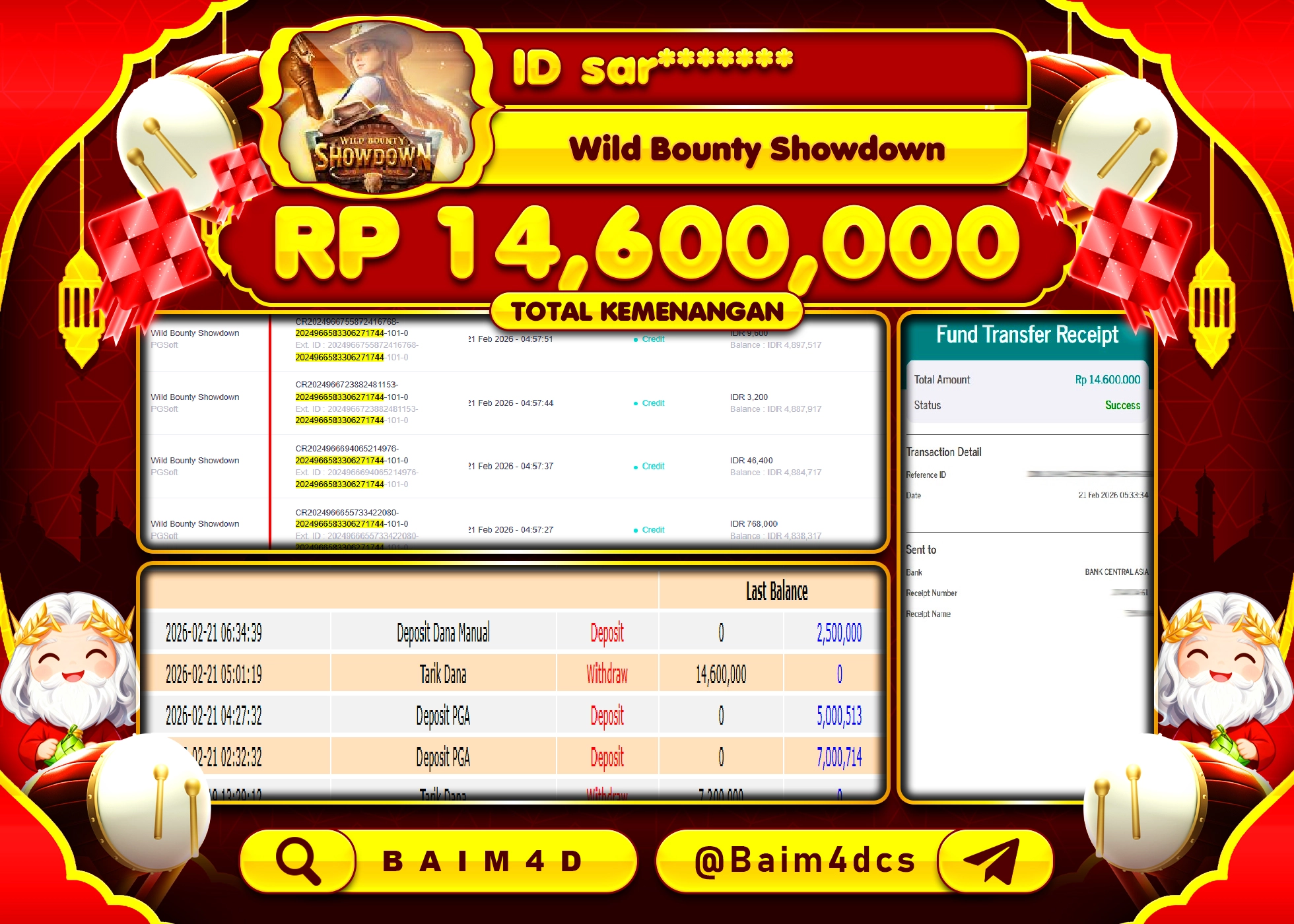 BAIM4D JACKPOT SLOT WILD BOUNTY SHOWDOWN Rp.14,600,000 - LUNAS