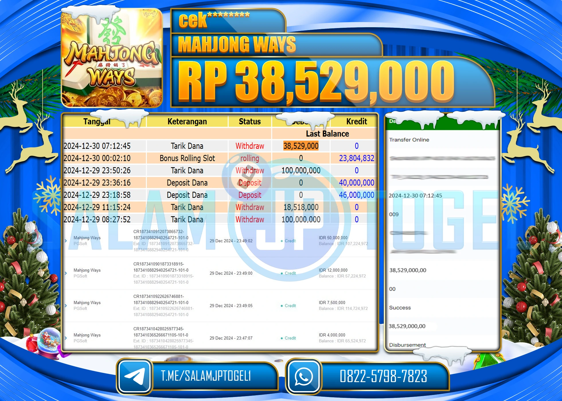 SALAMJPTOGEL MENANG MAHJONG WAYS 2  Rp.38,529,000 LUNAS