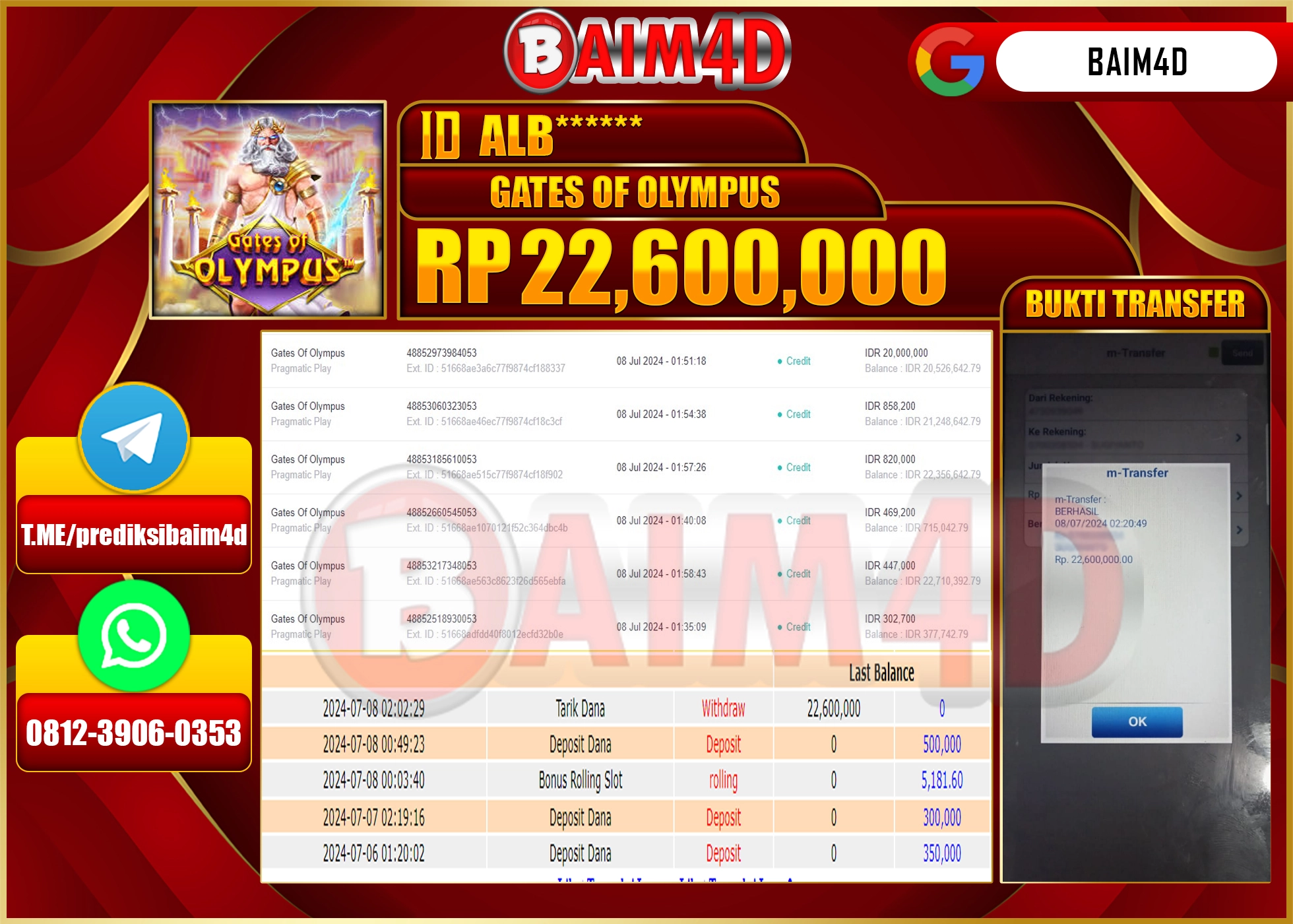 BAIM4D JACKPOT GATES OF OLYMPUS  Rp.22.600,000.- LUNAS
