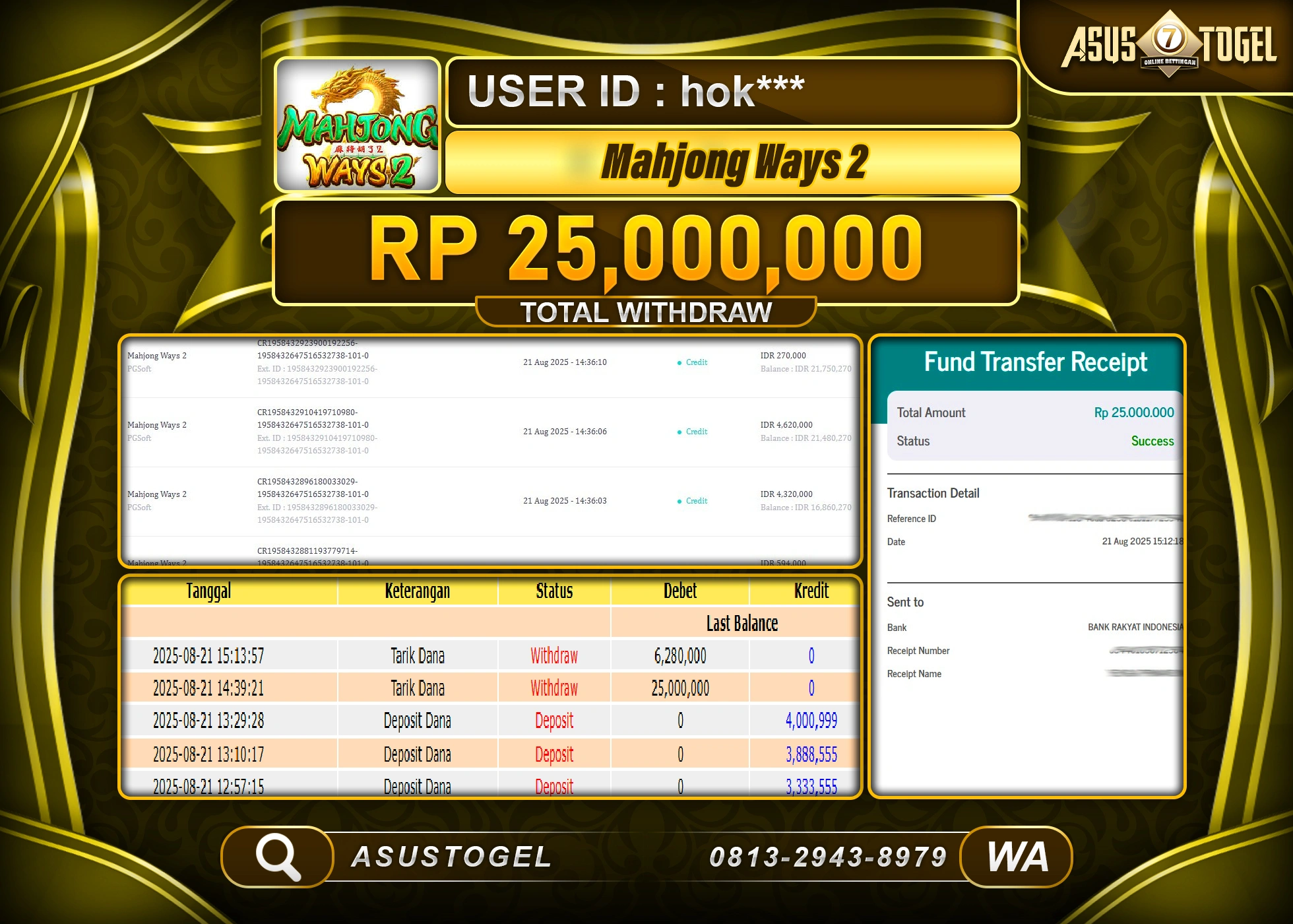 ASUSTOGEL KEMENANGAN DI SLOT MAHJONG WAYS 2 SEBESAR 25,000,000- RUPIAH LUNAS