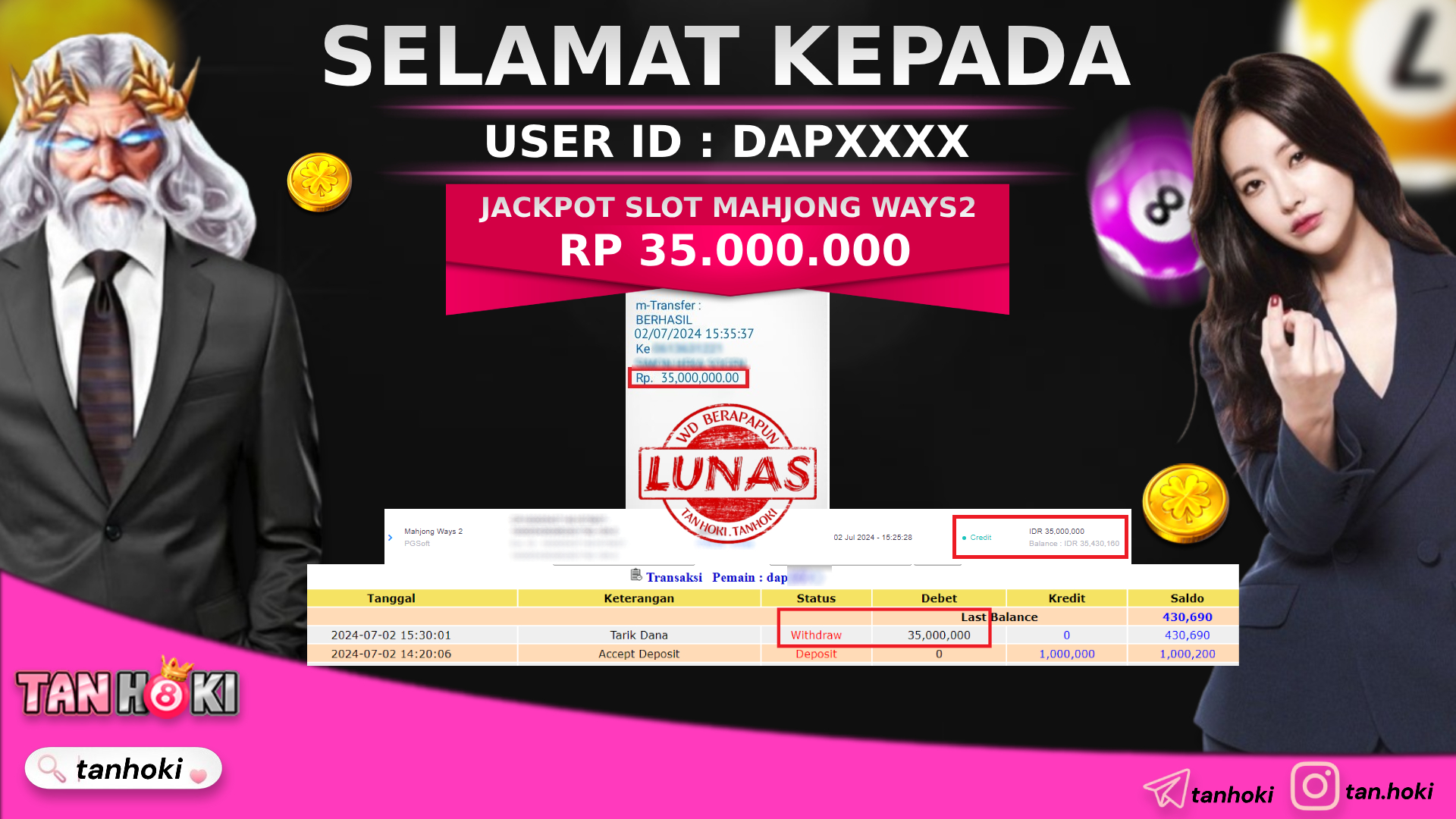 TANHOKI JACKPOT SLOT MAHJONG WAYS2  Rp.35.000.000,- LUNAS