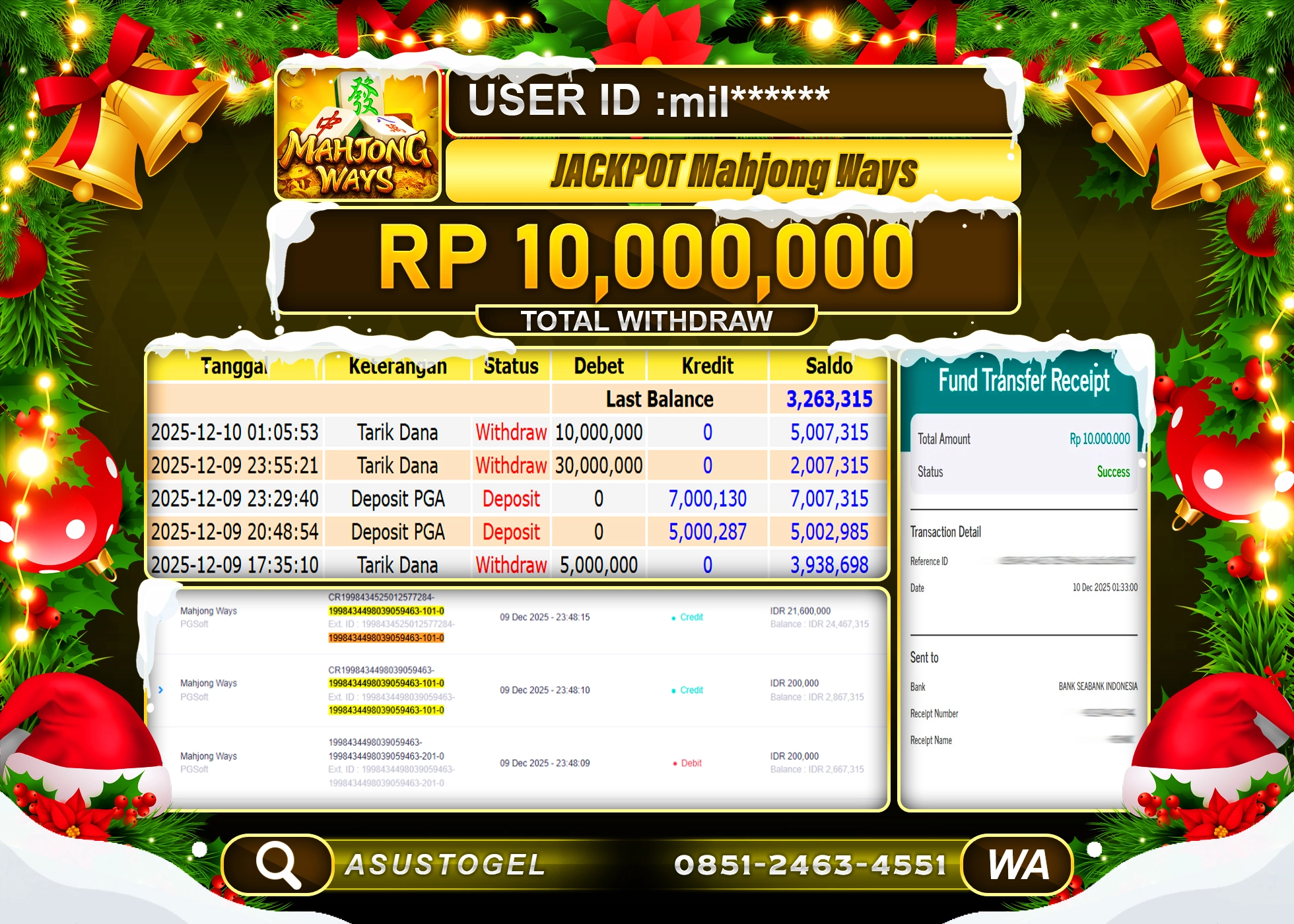 ASUSTOGEL KEMENANGAN DI SLOT MAHJONG WAYS PGSOFT  SEBESAR 10,000,000 - RUPIAH LUNAS