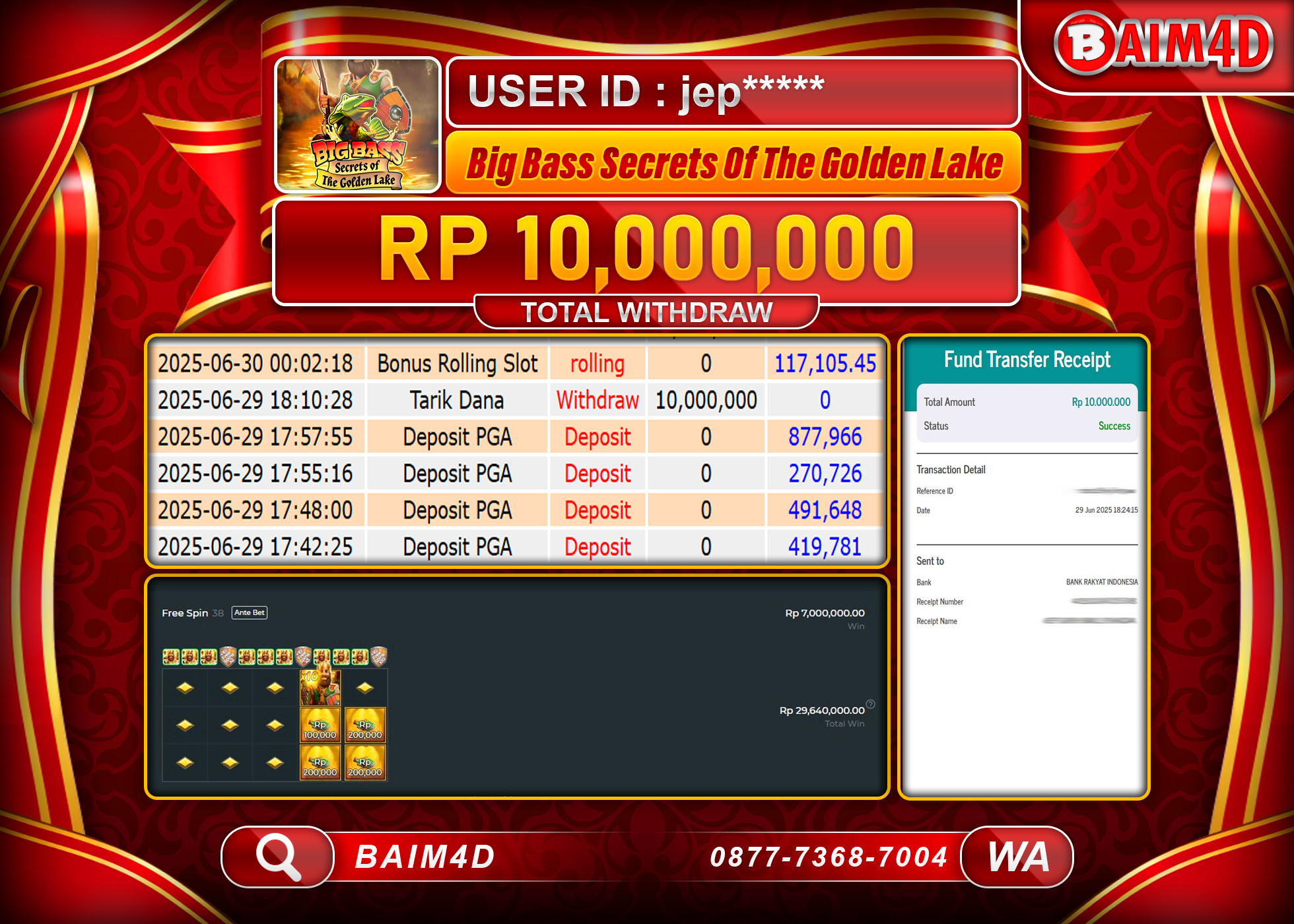 BAIM4D BIG BASS SECRETS OF THE GOLDEN LAKE Rp.10,000,000.- LUNAS