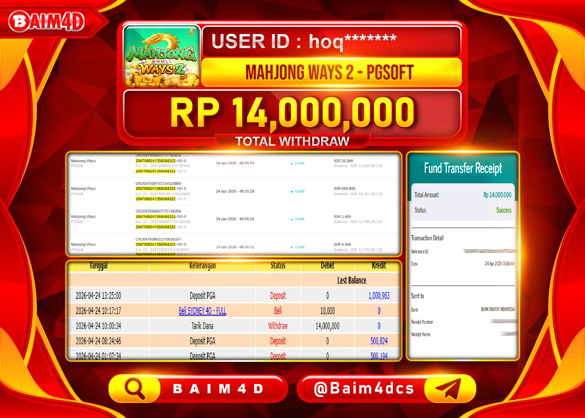 BAIM4D JACKPOT SLOT MAHJONG WAYS 2 Rp.14,000,000 - LUNAS