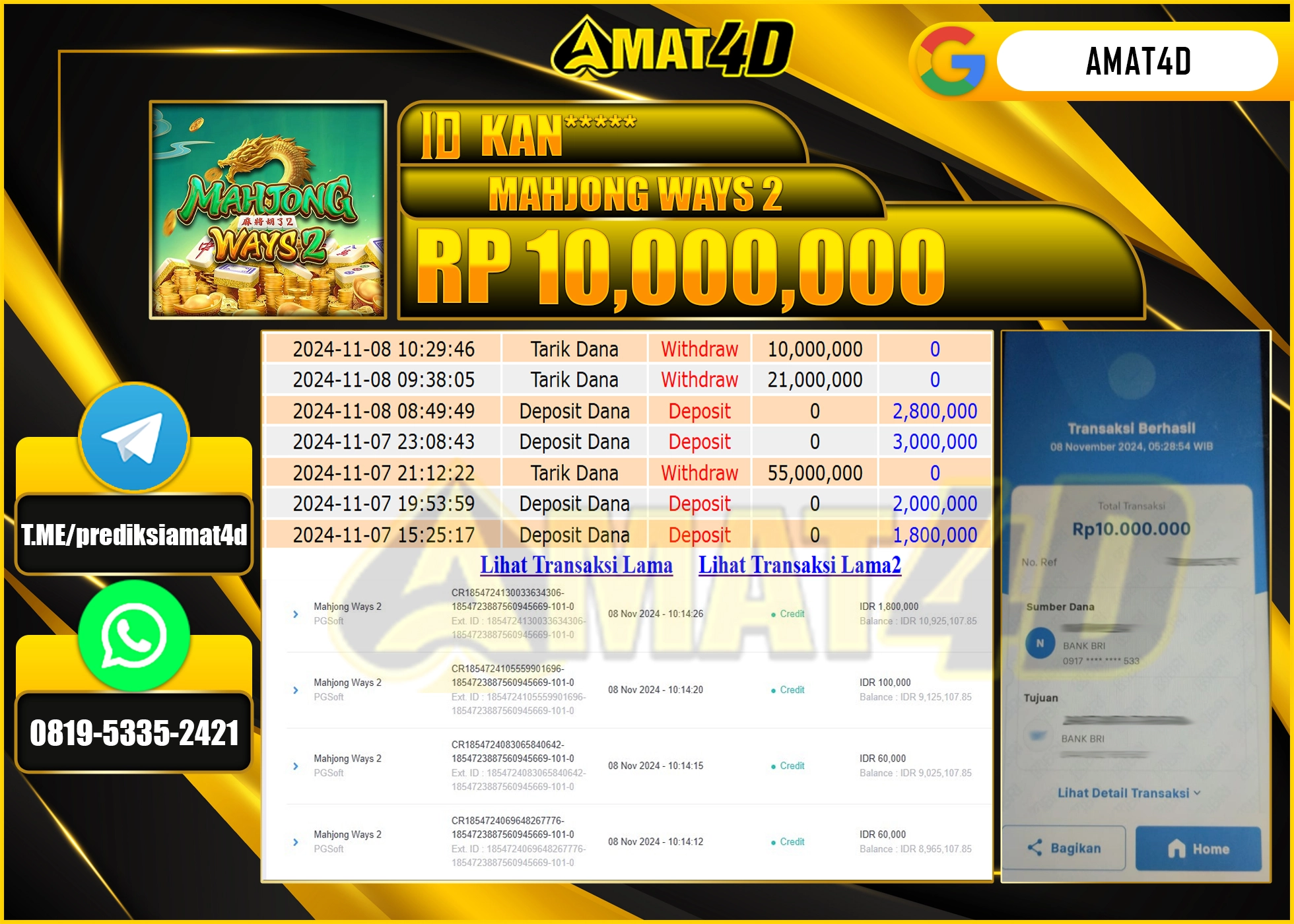 AMAT4D KEMENANGAN JACKPOT MAHJONG WAYS 2 Rp.10.000.000 BERHASIL TERBAYAR LUNAS !