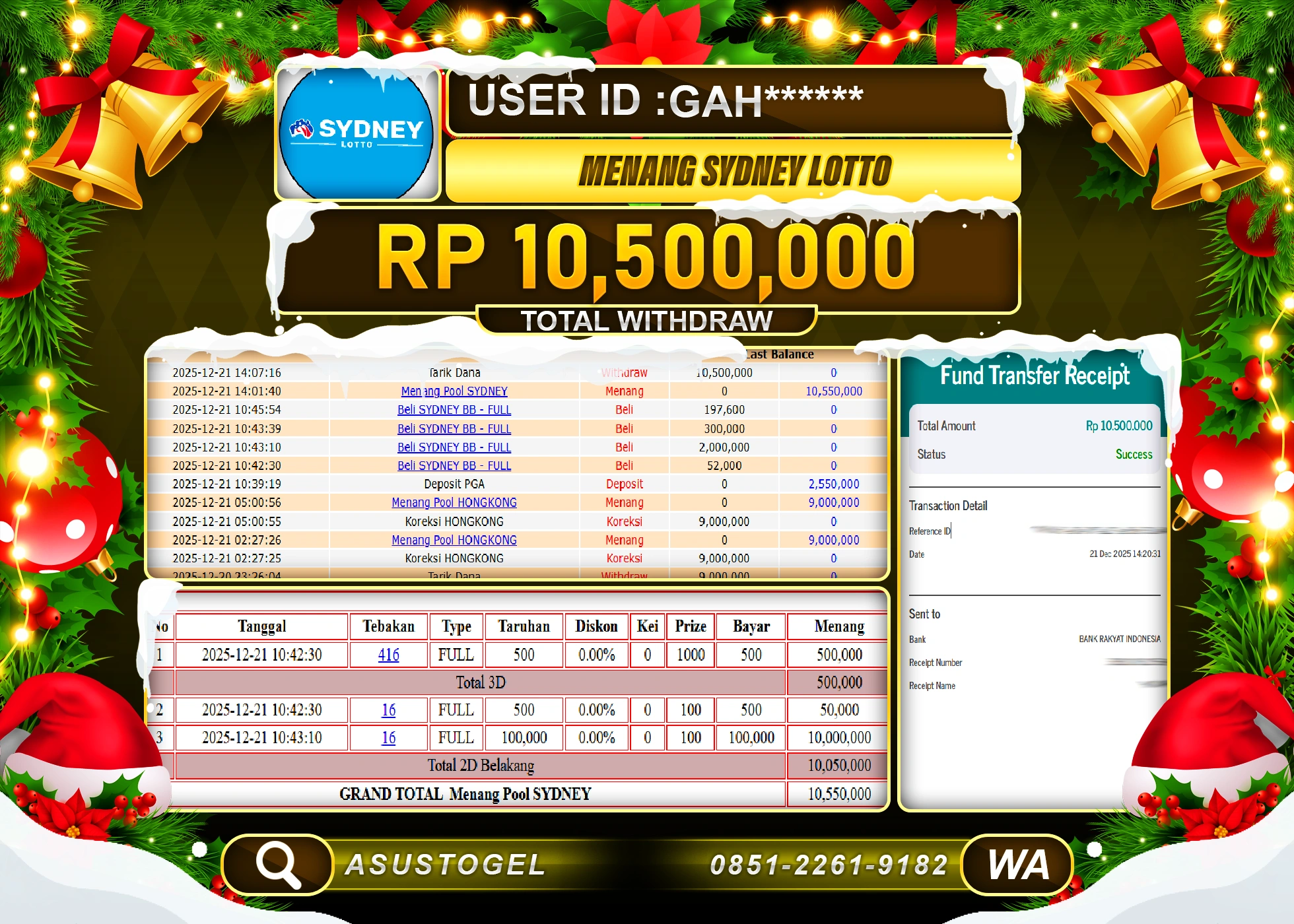 ASUSTOGEL KEMENANGAN DI TOGEL SYDNEY LOTTO SEBESAR 10,500,000 - RUPIAH LUNAS