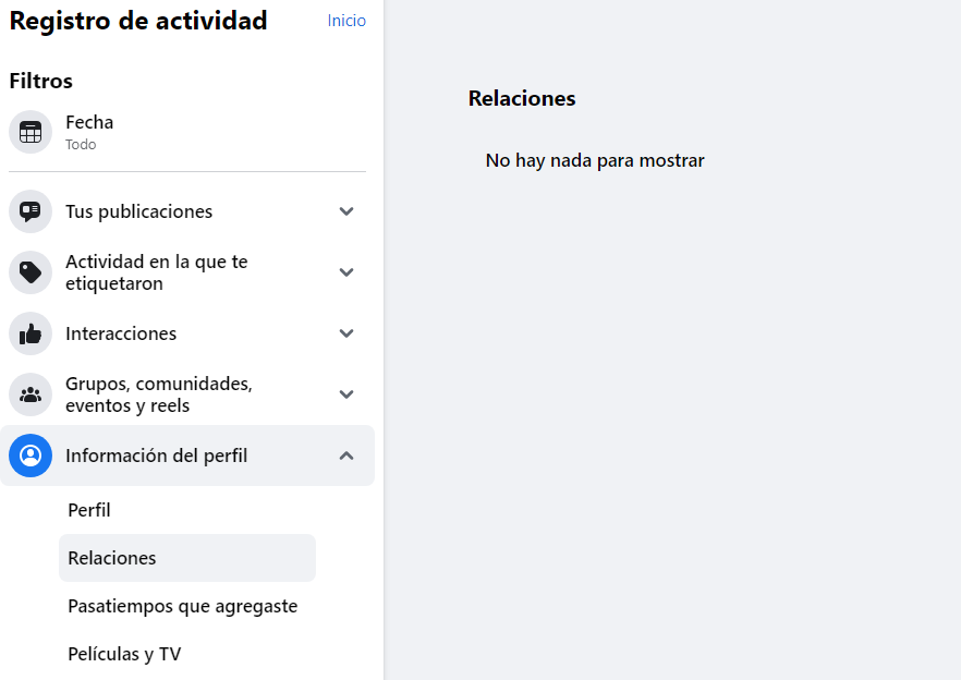 he mirado el registro de actividad de facebook y me ha puesto en mi sitio