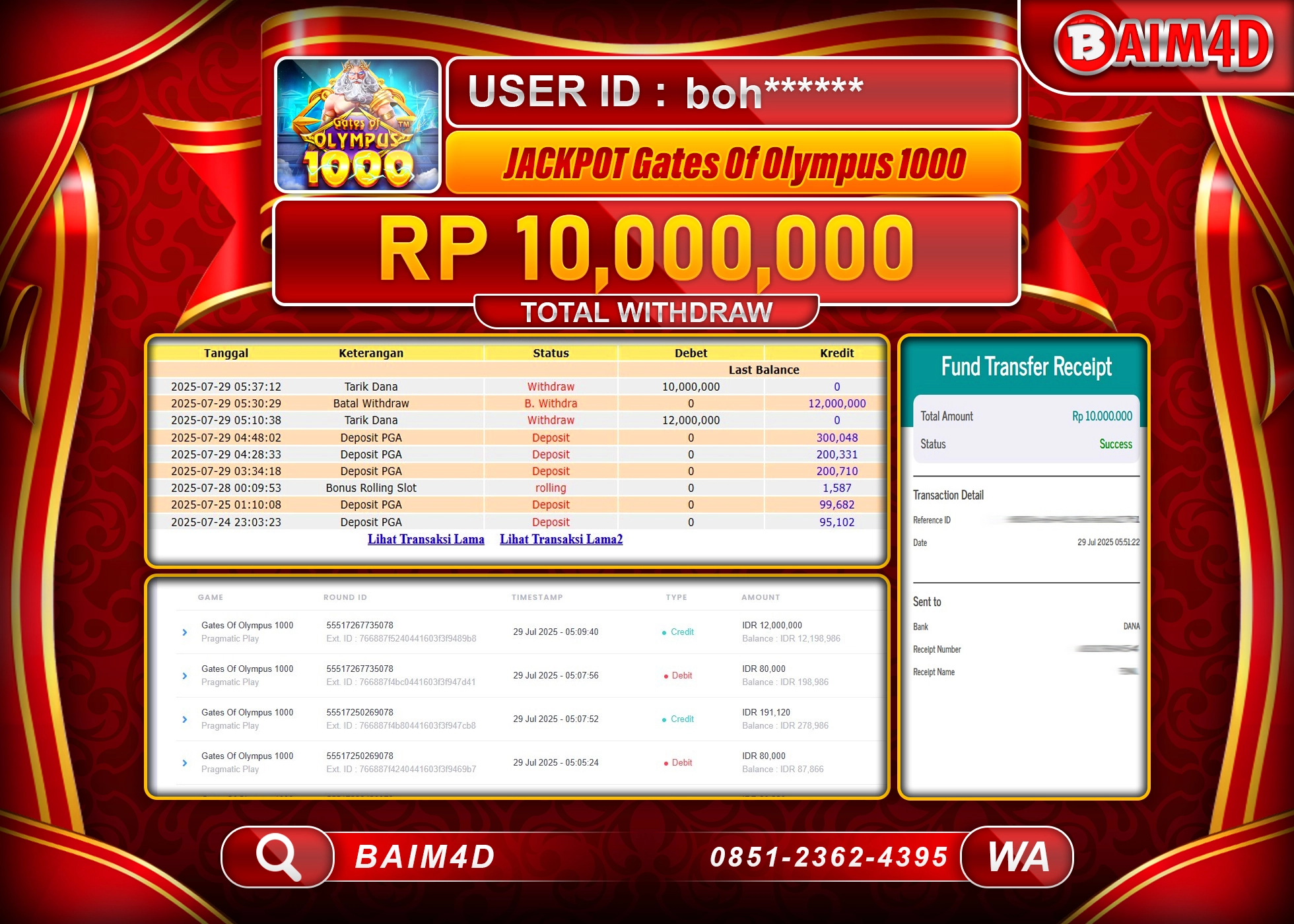 BAIM4D JACKPOT SLOT GATES OF OLYMPUS 1000 Rp.10,000,000.- LUNAS