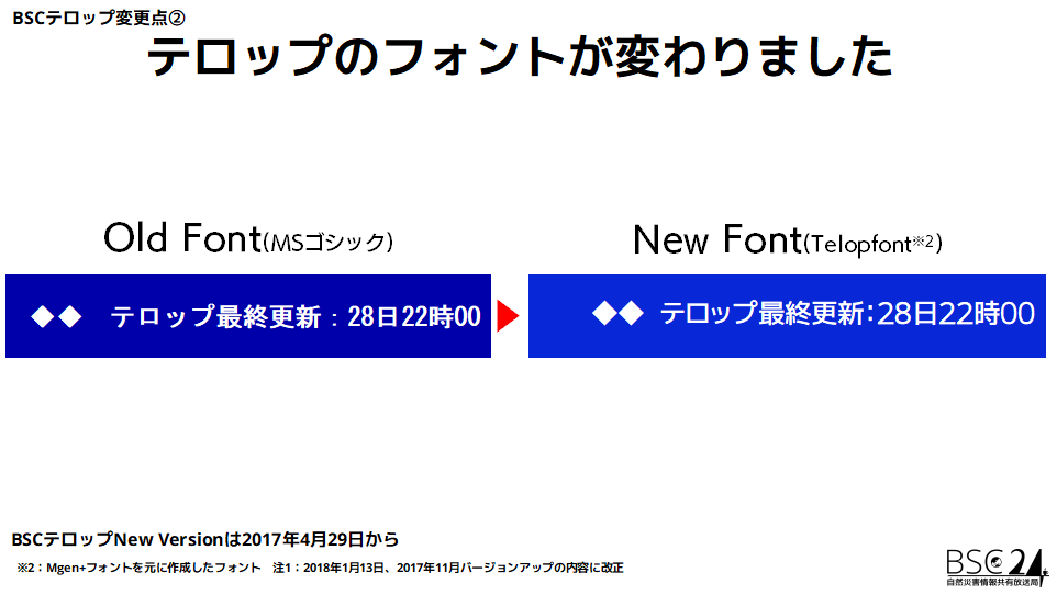 テロップのフォントが変わりました