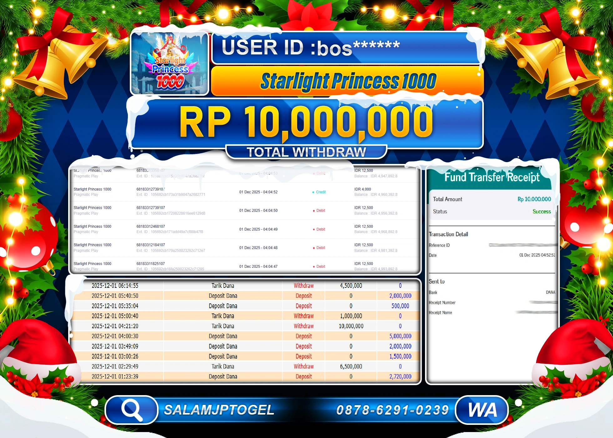 SALAMJPTOGEL JACKPOT STARLIGHT PRINCESS 1000 Rp.10,000,000  - LUNAS