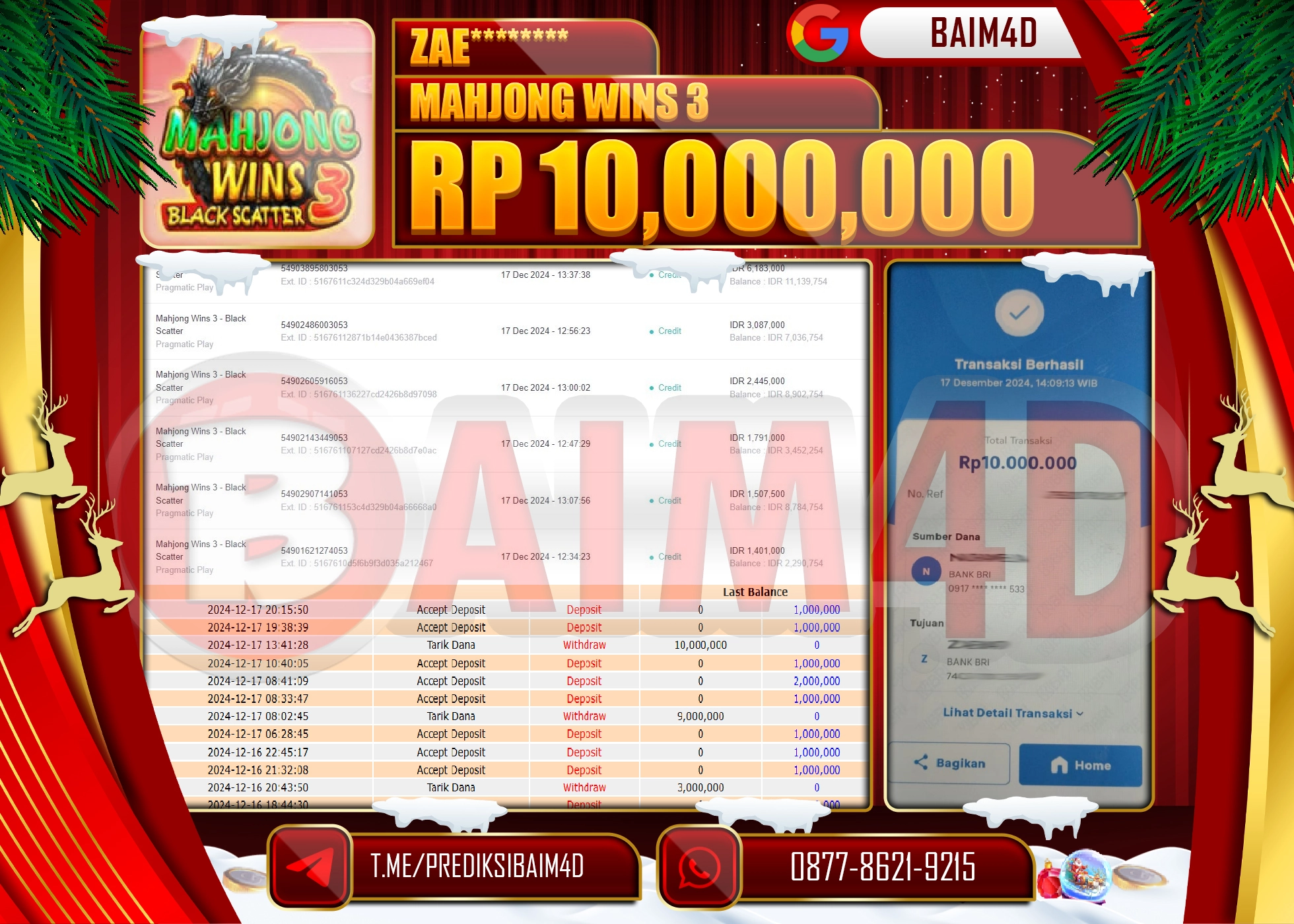 BAIM4D JACKPOT PRAGMATIC Mahjong Wins 3 Rp.10.000,000.- LUNAS