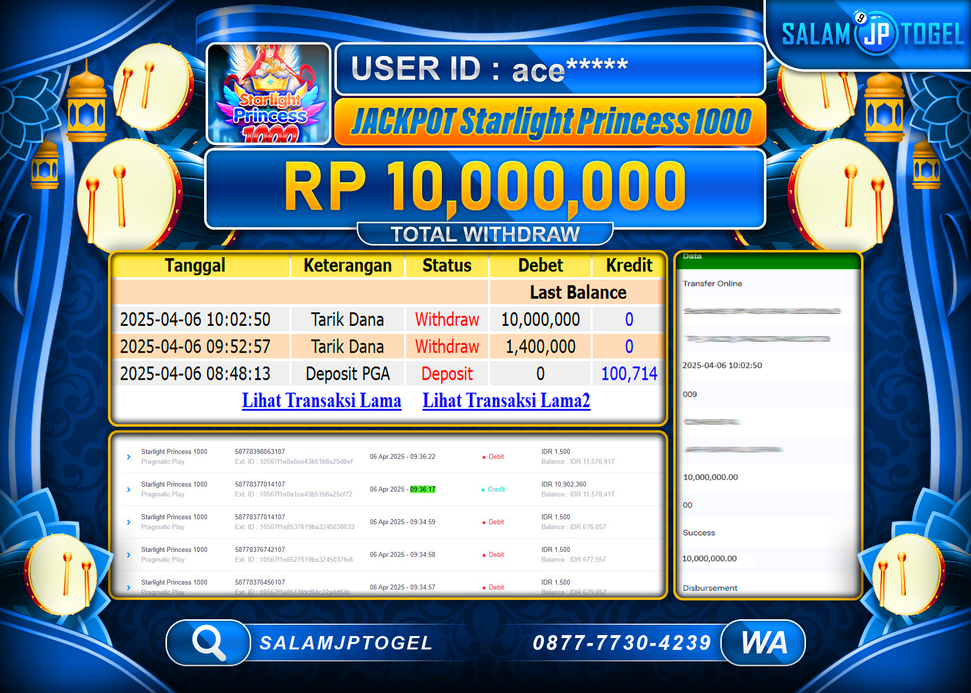 SALAMJPTOGEL MENANG STARLIGHT PRINCESS 1000 Rp. 10,000,000 LUNAS