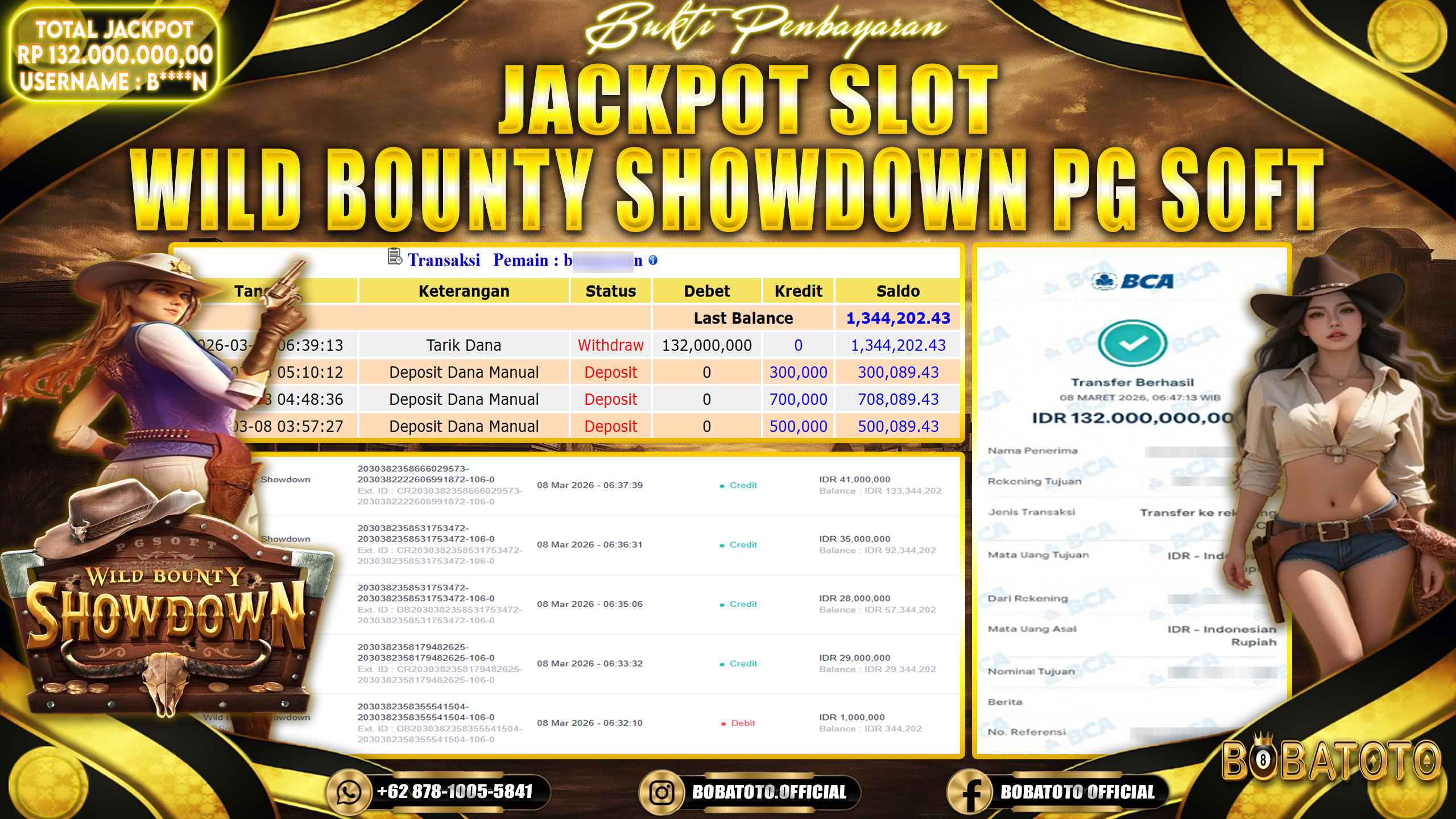 BOBATOTO JACKPOT SLOT WILD BOUNTY SHOWDOWN PG SOFT Rp.132,000,000,- LUNAS!!