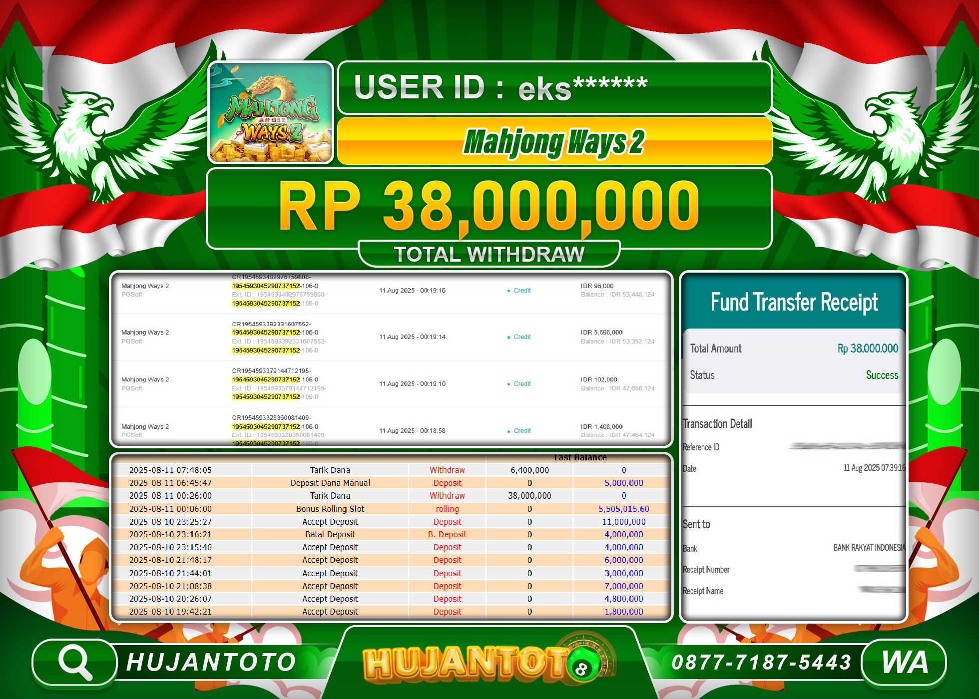 HUJANTOTO - BUKTI JACKPOT MENANG SLOT MAHJONG WAYS 2 Rp.38,000,000 - TERBAYAR LUNAS