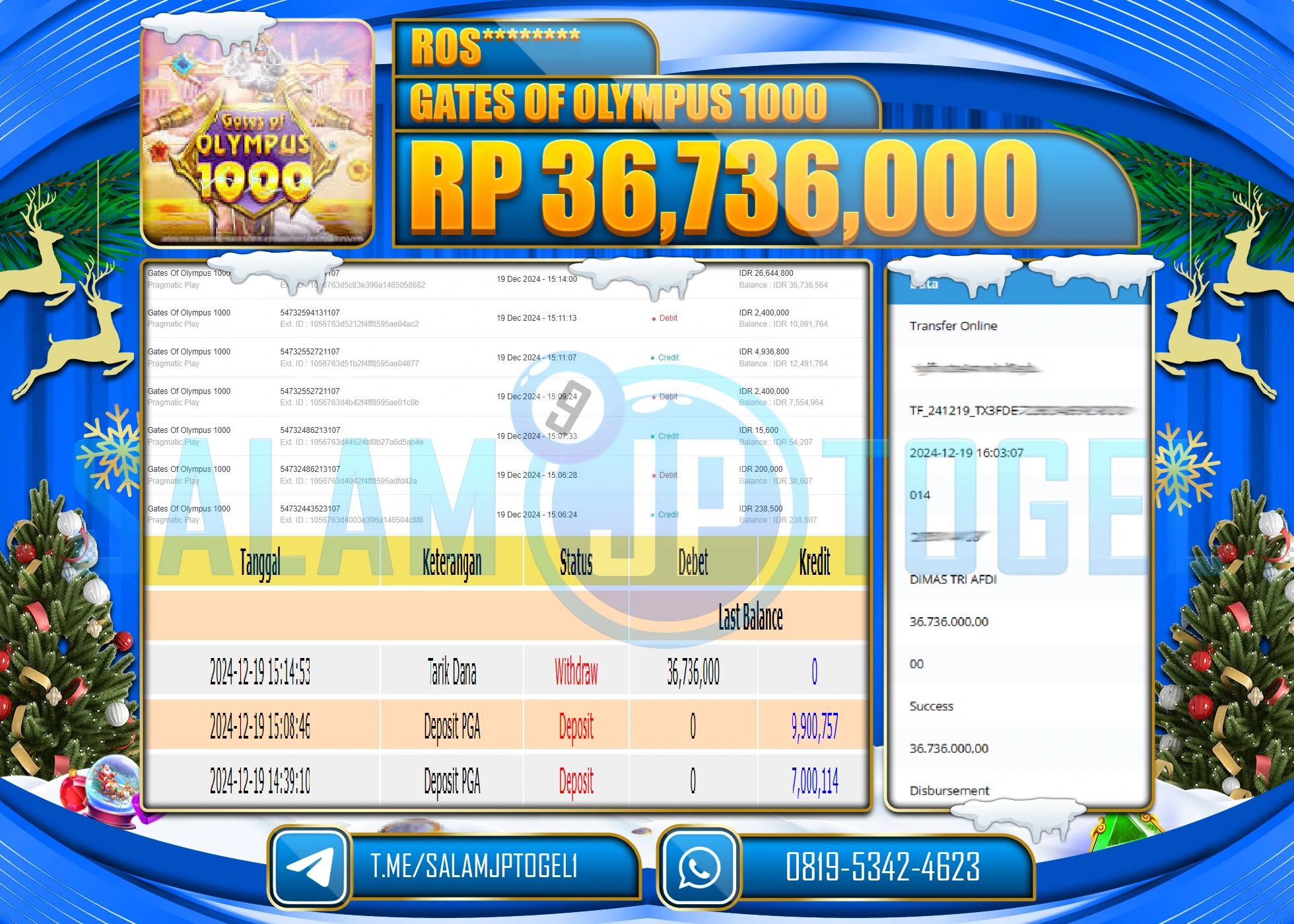 SALAMJPTOGEL MENANG SLOT Gates Of Olympus 1000  Rp.36,763,000 LUNAS