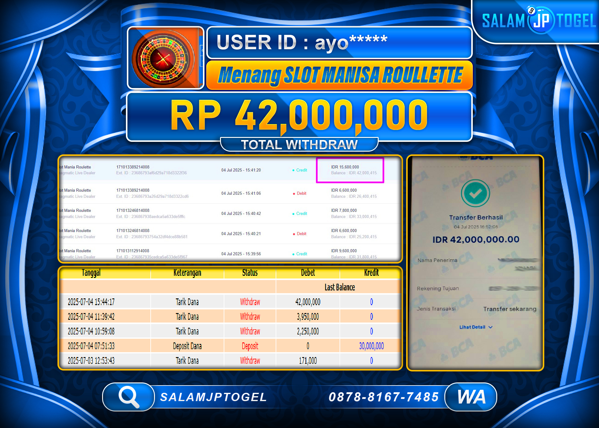 SALAMJPTOGEL MENANG SLOT MANISA ROULLETTE Rp.42,000,000 LUNAS