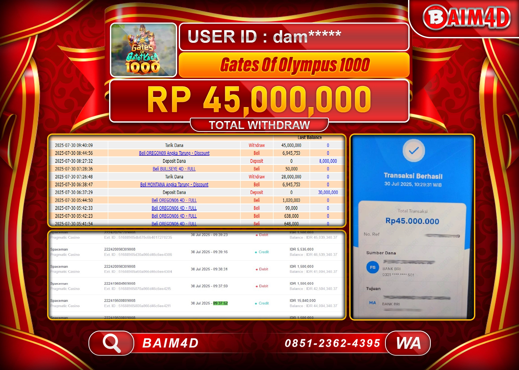 BAIM4D JACKPOT SLOT GATES OF OLYMPUS 1000 Rp.45,000,000.- LUNAS