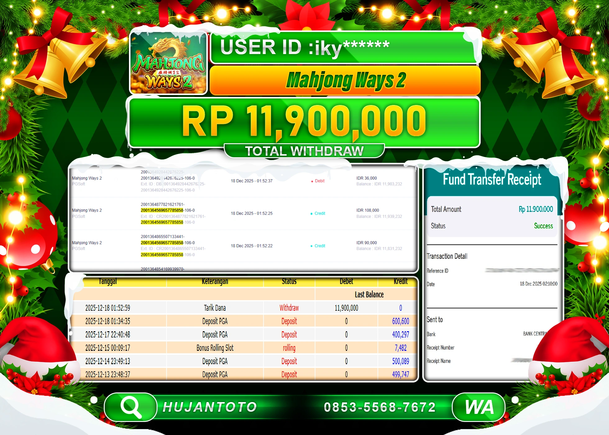HUJANTOTO - BUKTI JACKPOT MENANG SLOT MAHJONG WAYS 2 Rp.11,900,000 - TERBAYAR LUNAS