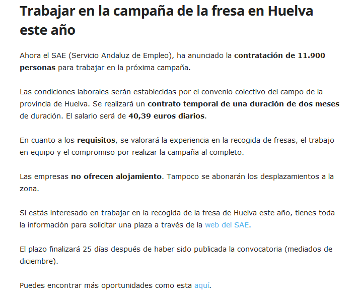Solo 970 personas se presentan a los 23.000 empleos para recoger fresa en Huelva