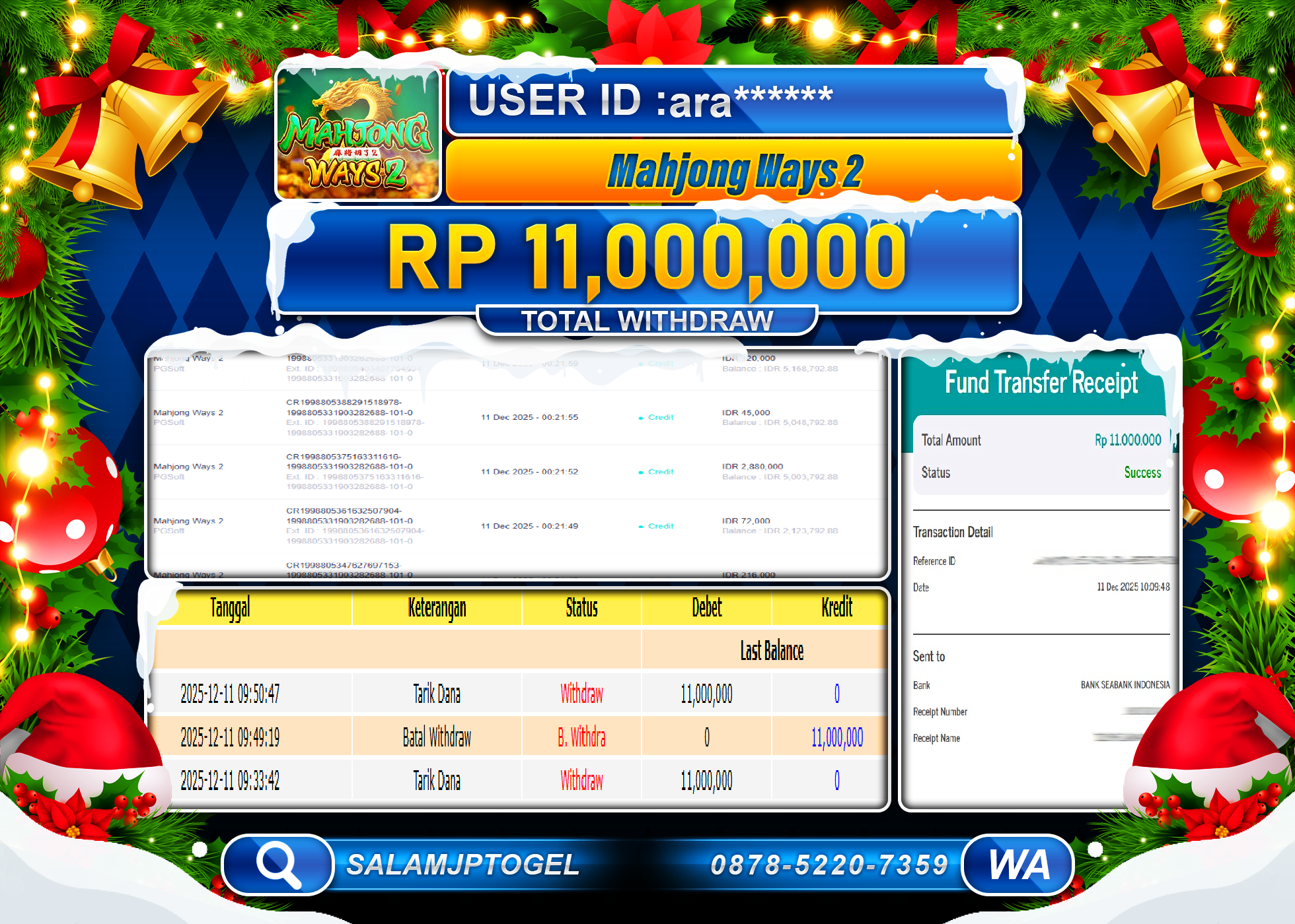 SALAMJPTOGEL JACKPOT MAHJONG WAYS 2 PG SOFT Rp.11,000,000 - LUNAS