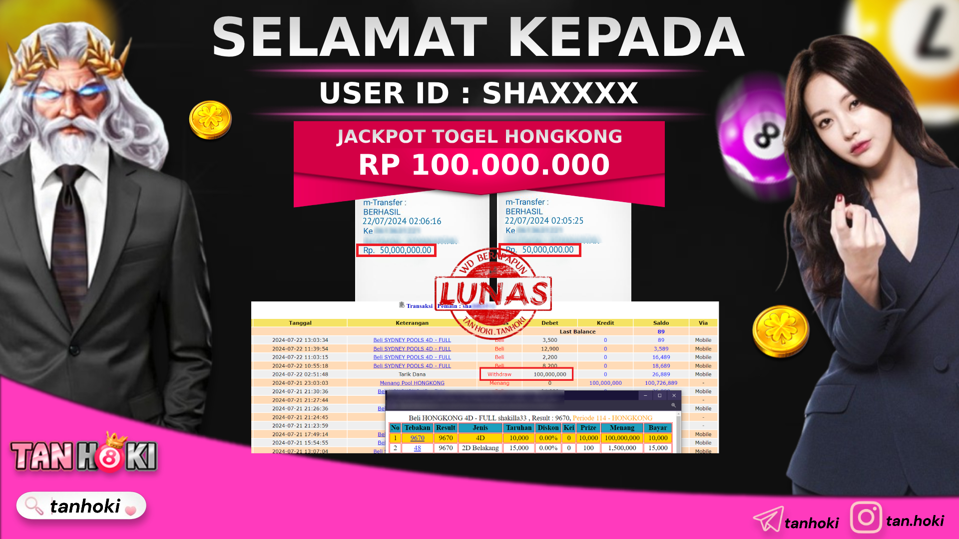 TANHOKI JACKPOT TOGEL HONGKONG Rp.100.000.000,- LUNAS