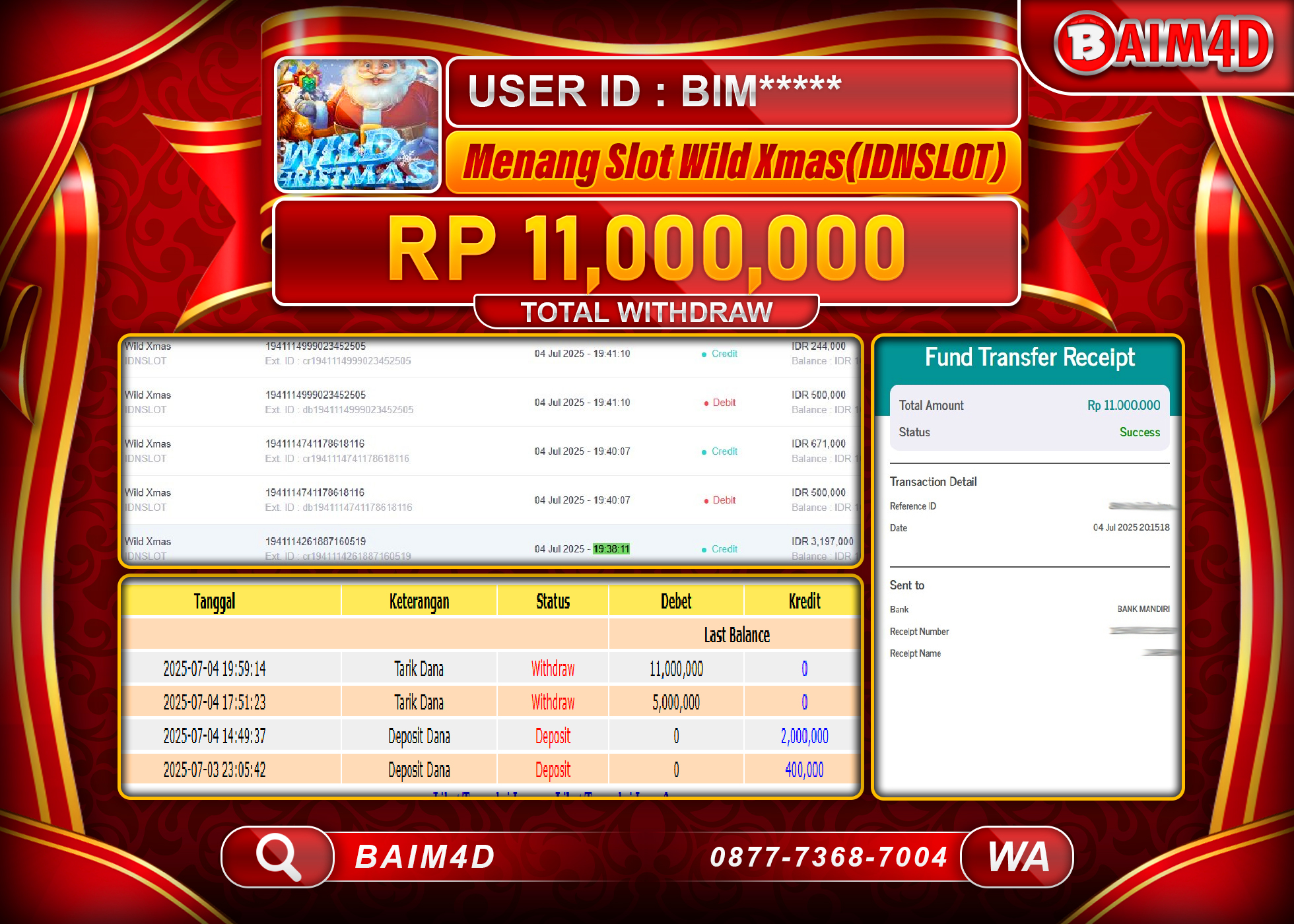 BAIM4D JACKPOT GAMES SLOT WILD XMAS(IDNSLOT)  Rp.11,000,000.- LUNAS