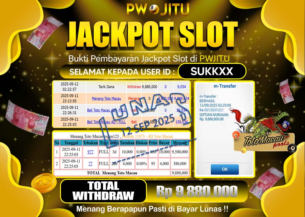 PWJITU JACKPOT PASARAN TOTOMACAU Rp.9.880.000,- LUNAS