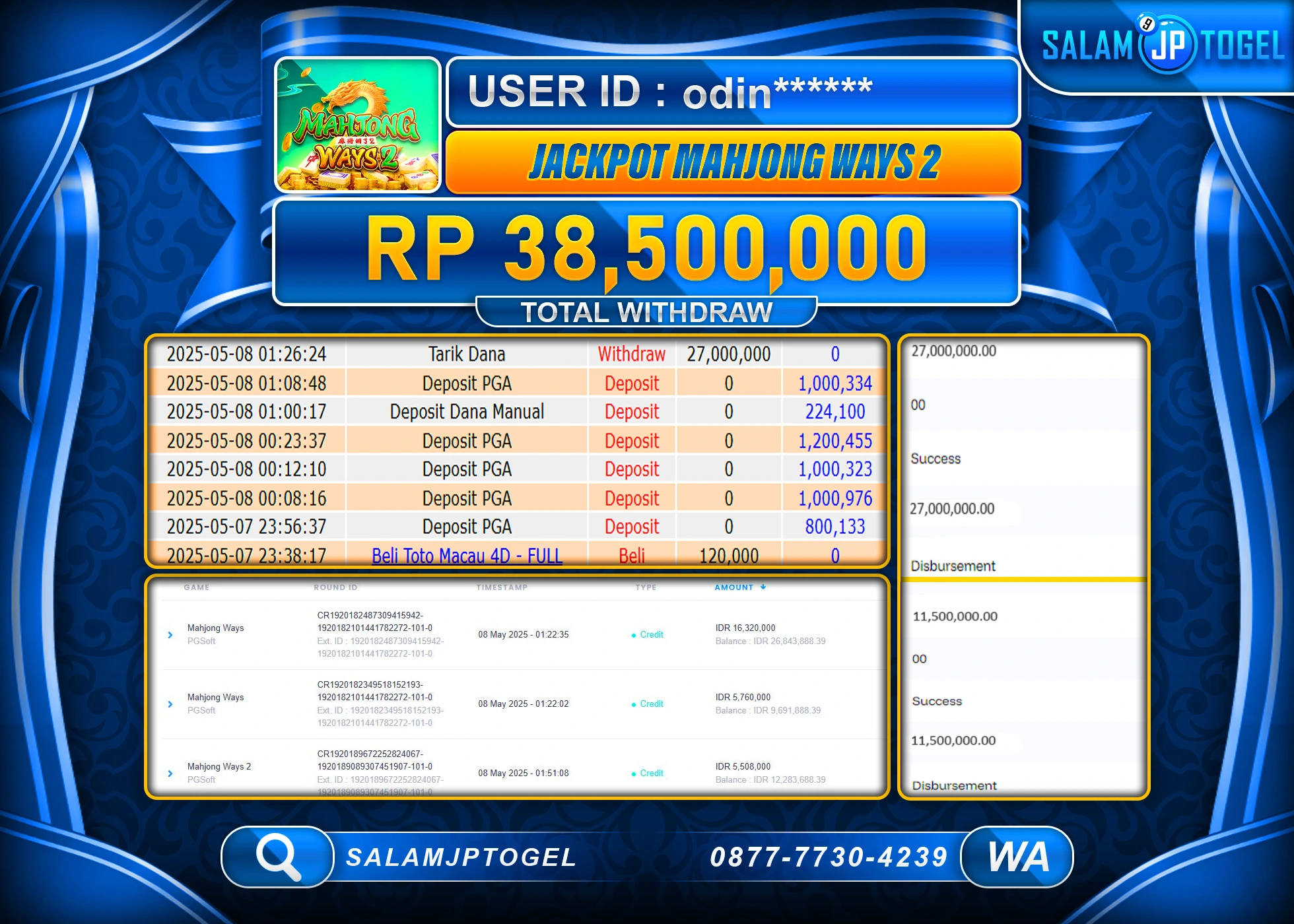 SALAMJPTOGEL MENANG MAHYONG WAYS 2 Rp.38,500,000 LUNAS