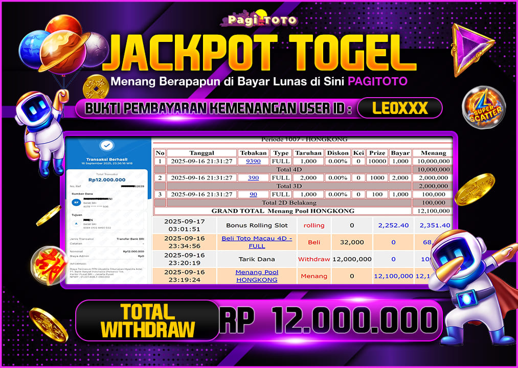 HAPPY JACKPOT MEMBER PAGITOTO HONGKONG LOTTO Rp12.000.000-, - LUNAS