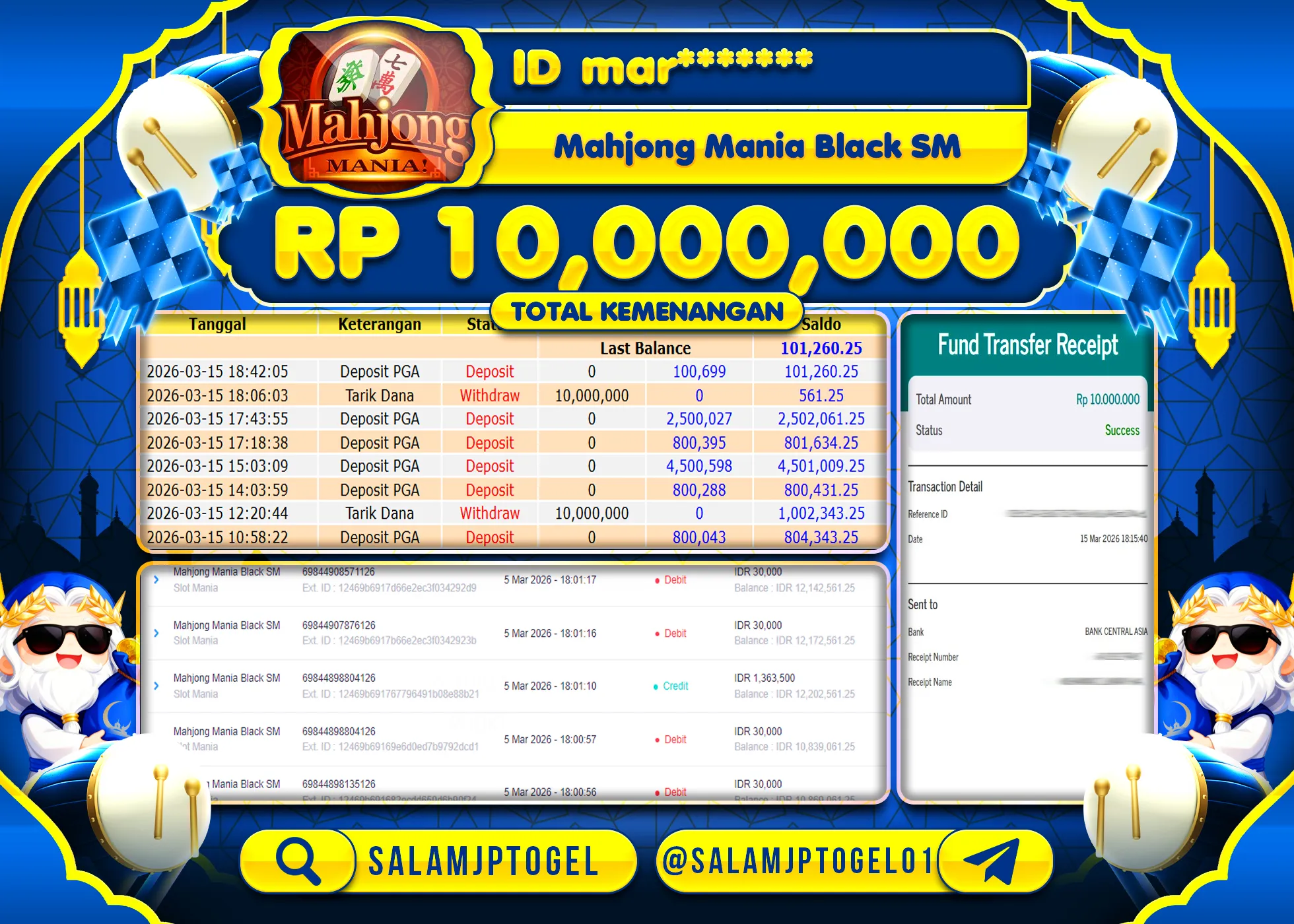 SALAMJPTOGEL JACKPOT MENANG Mahjong Mania Black SM Rp.10,000,000 - LUNAS