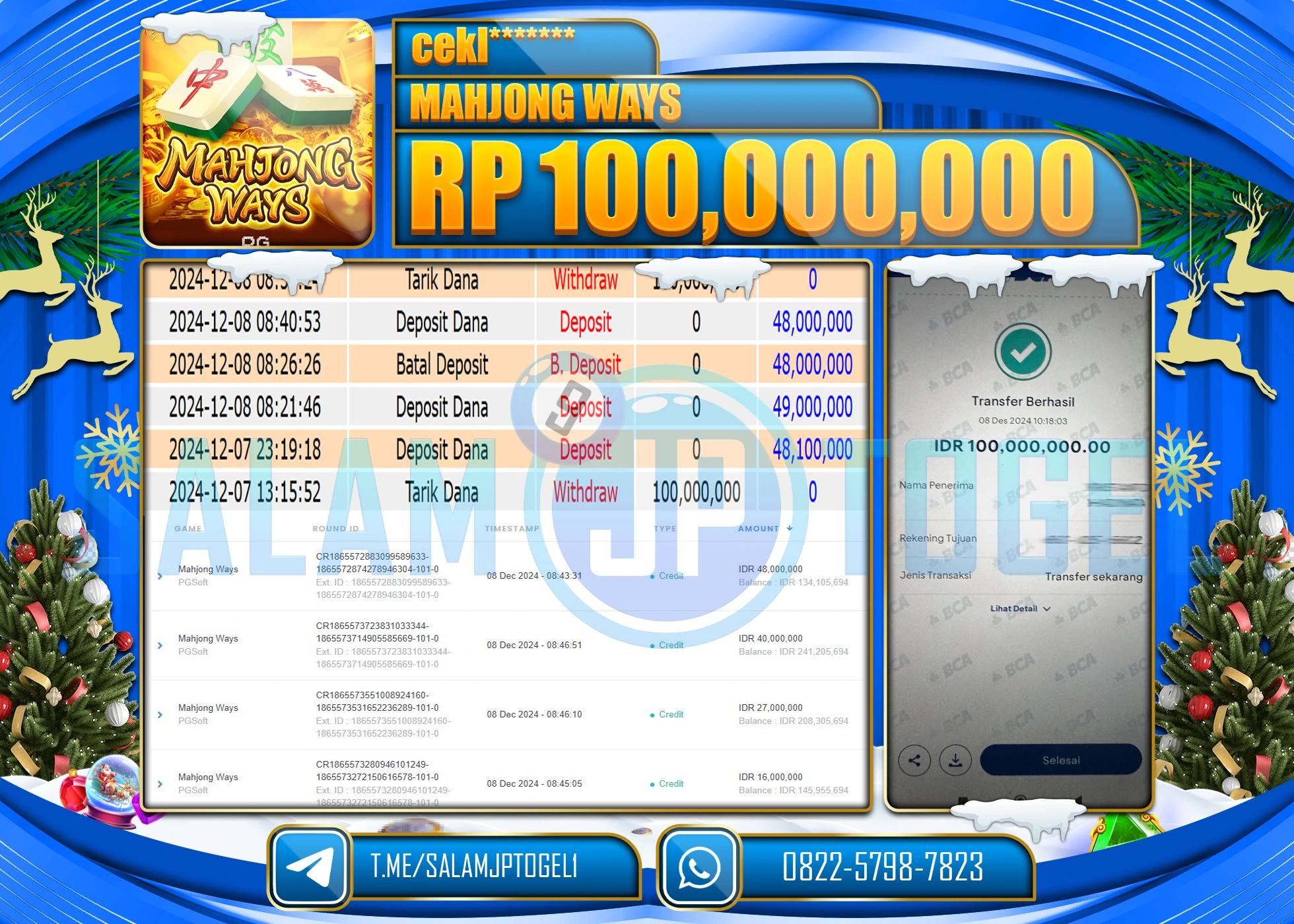 SALAMJPTOGEL MENANG SLOT MAHJONG WAYS Rp.100,000,000 LUNAS