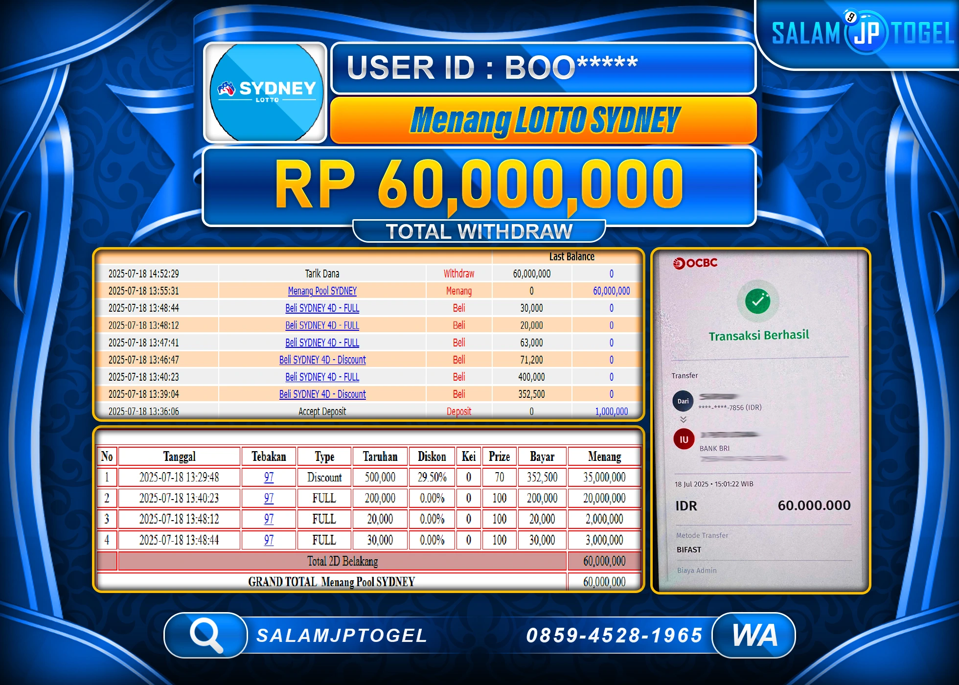 SALAMJPTOGEL MENANG RESULT LOTTO SYDNEY Rp.60,000,000