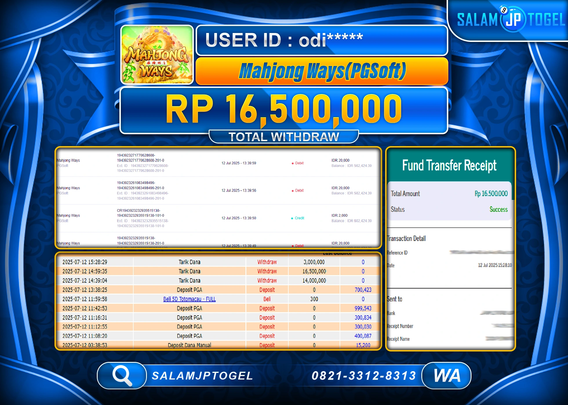SALAMJPTOGEL MENANG MAHJONG WAYS Rp.16,500,000